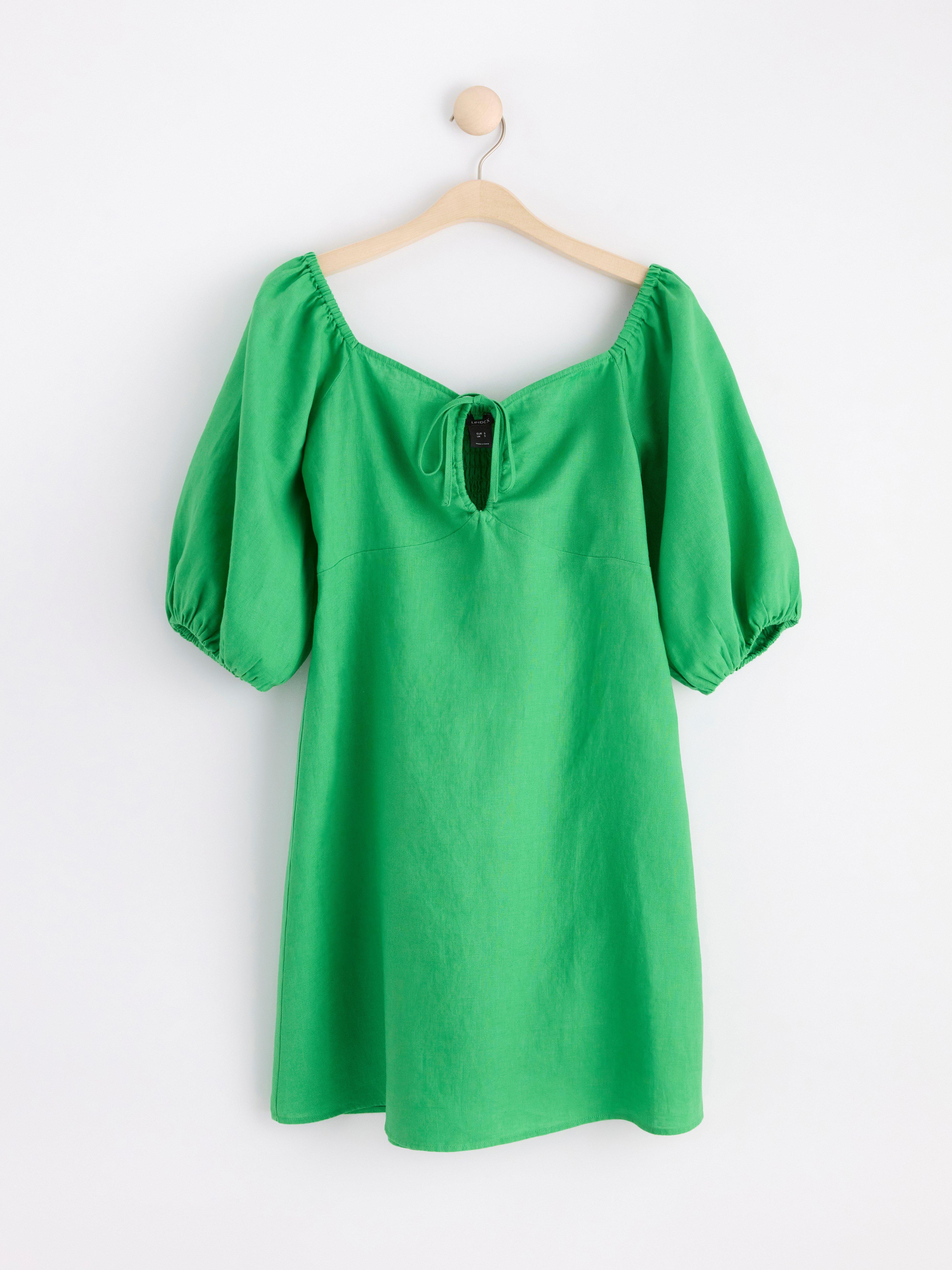 Linen mini dress Green