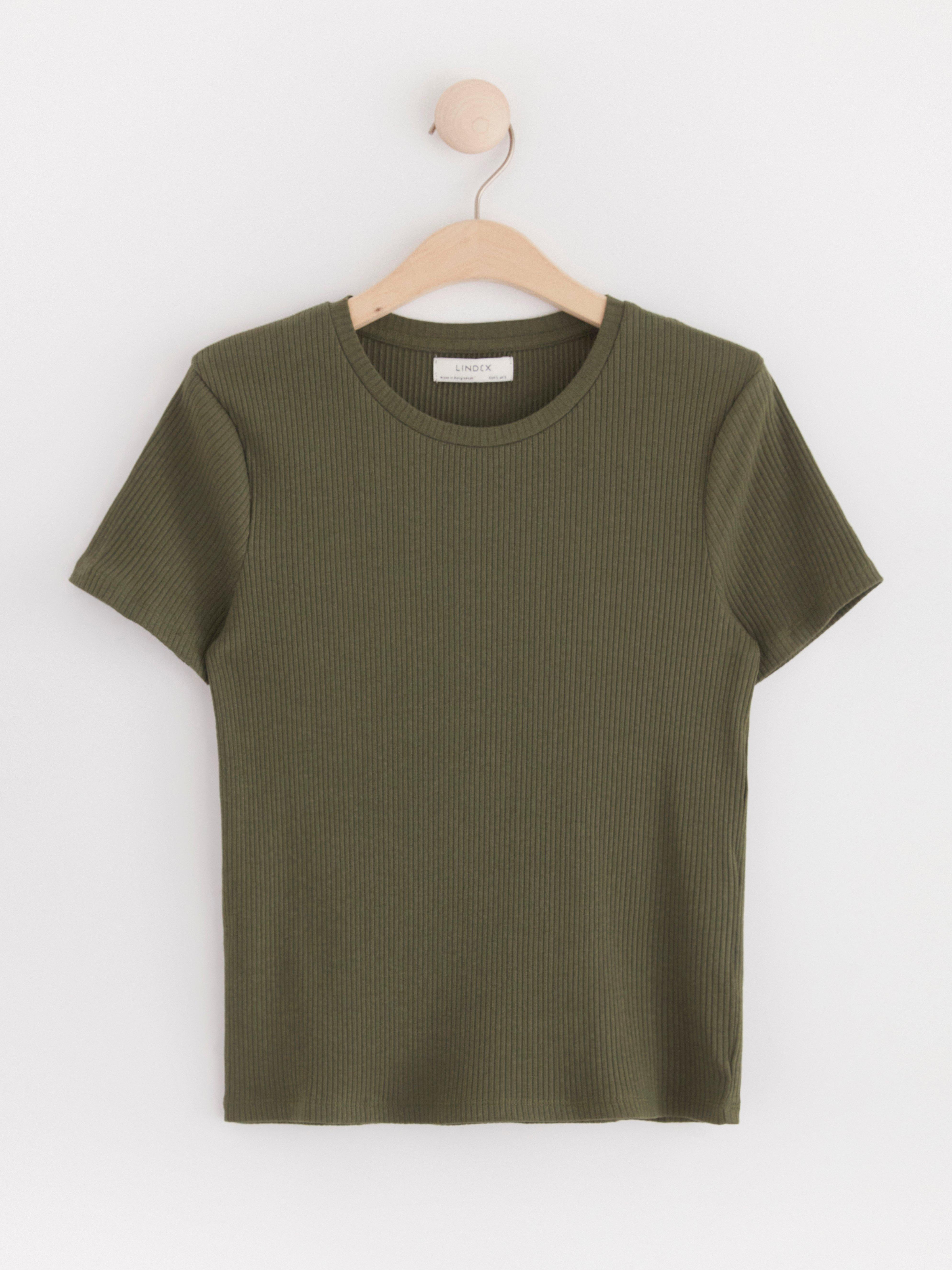 Ribbed short sleeve top Dark Khaki