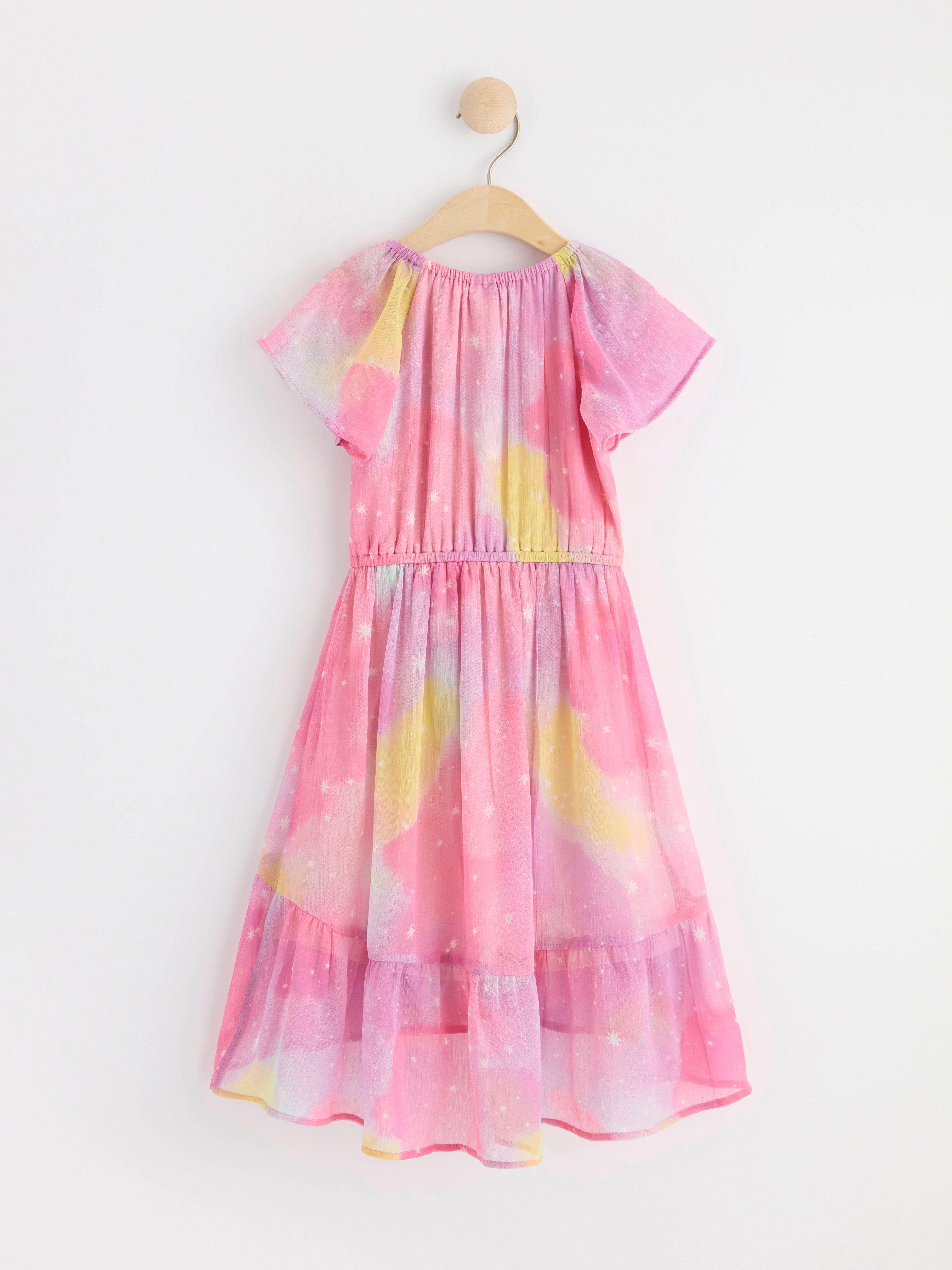 High-low short sleeve chiffon dress Pink