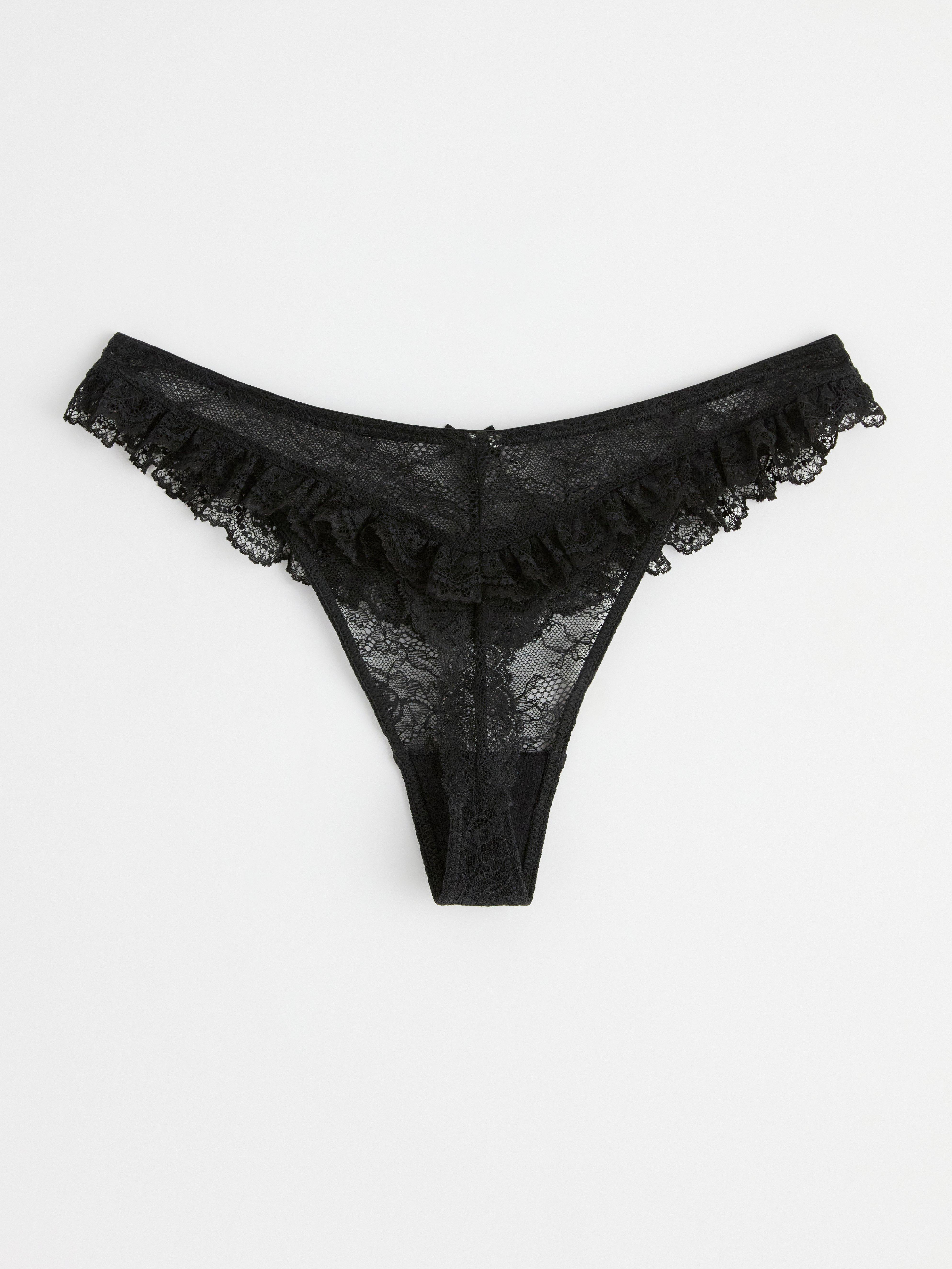 Thong regular waist with lace Black