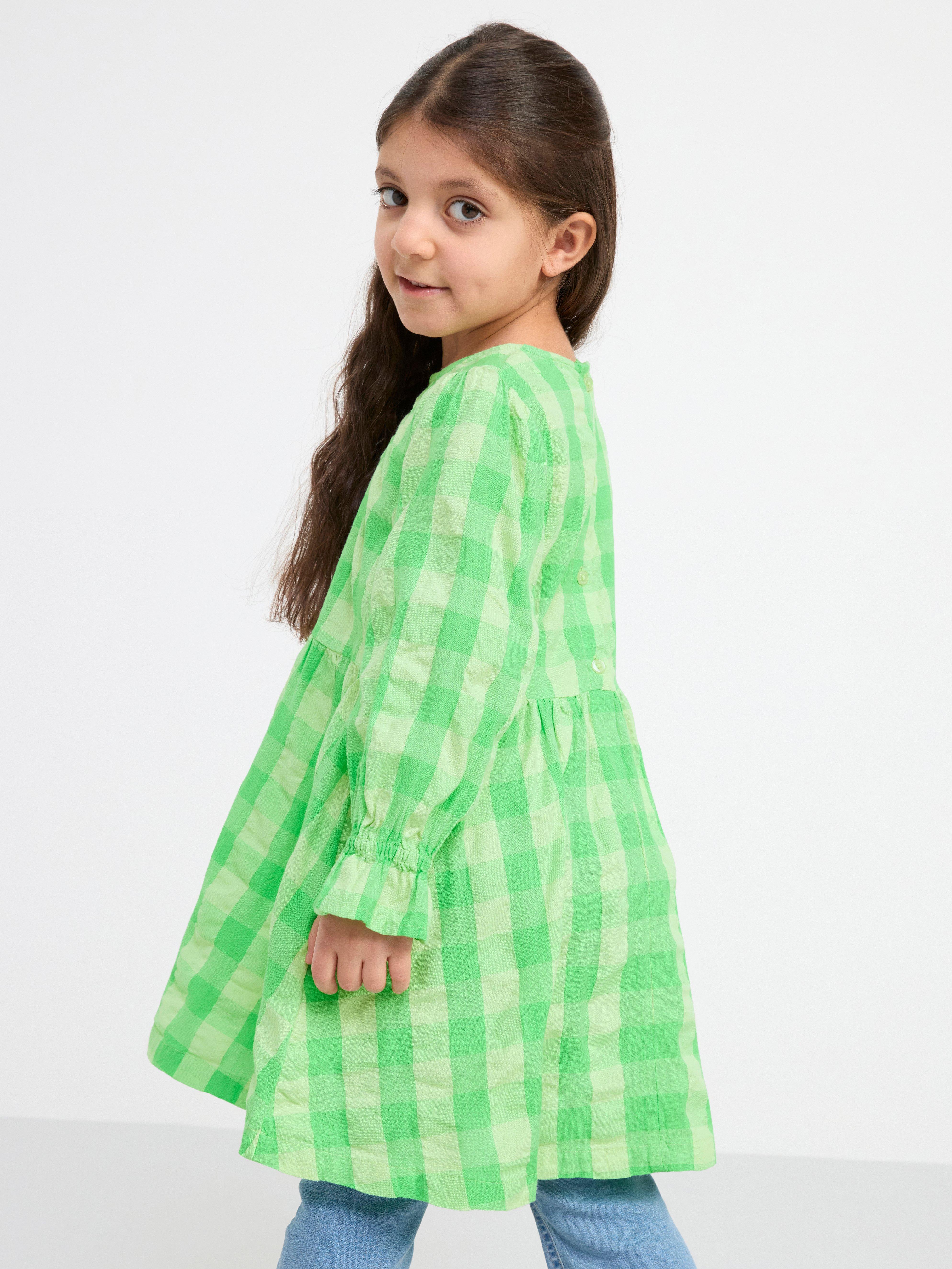 Long sleeve checked dress Light Green