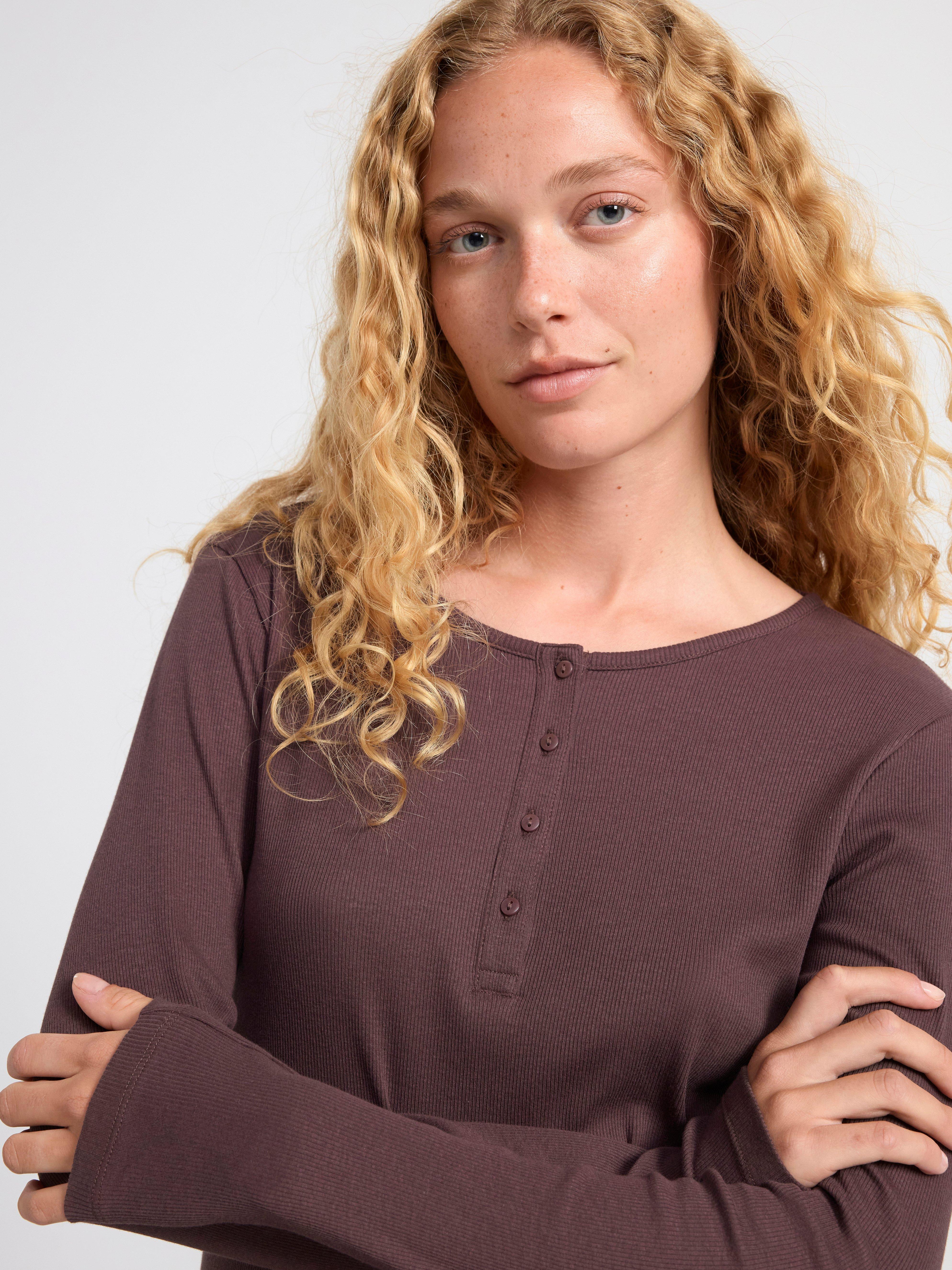 Ribbed long sleeve pyjama top Dark Dusty Lilac