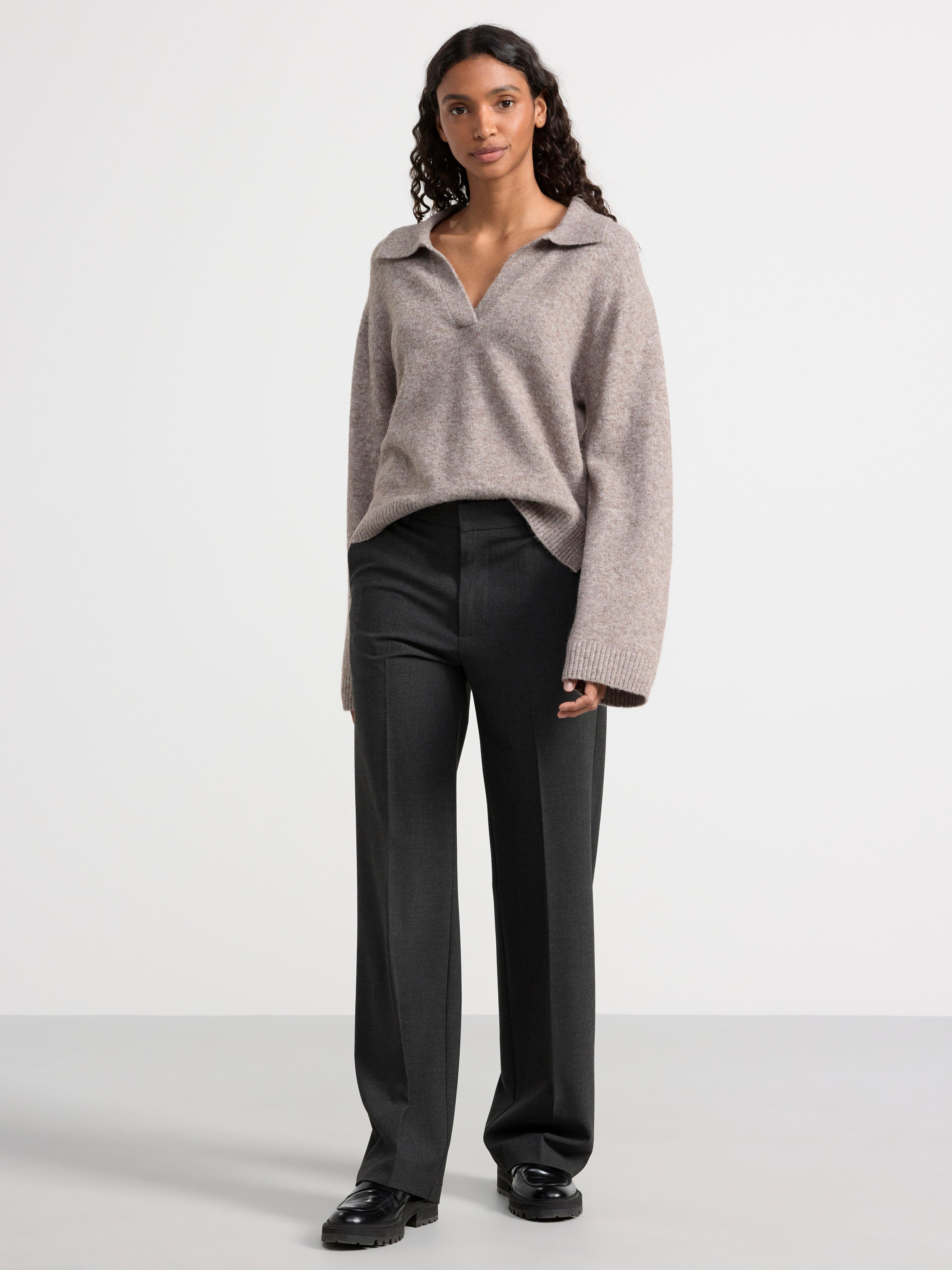 Knitted jumper with collar Brown melange