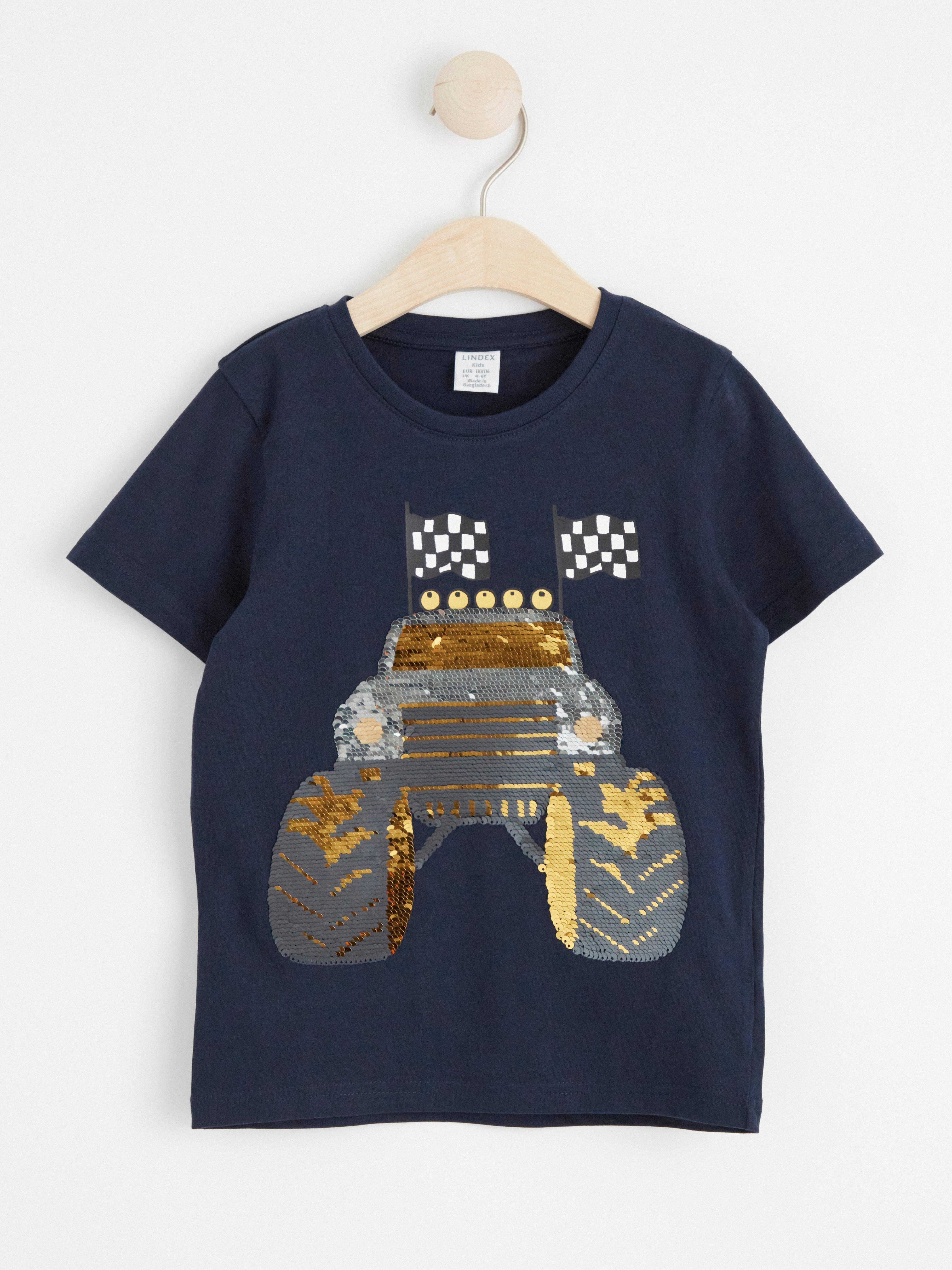Short sleeve top with reversible sequin truck Dark Navy