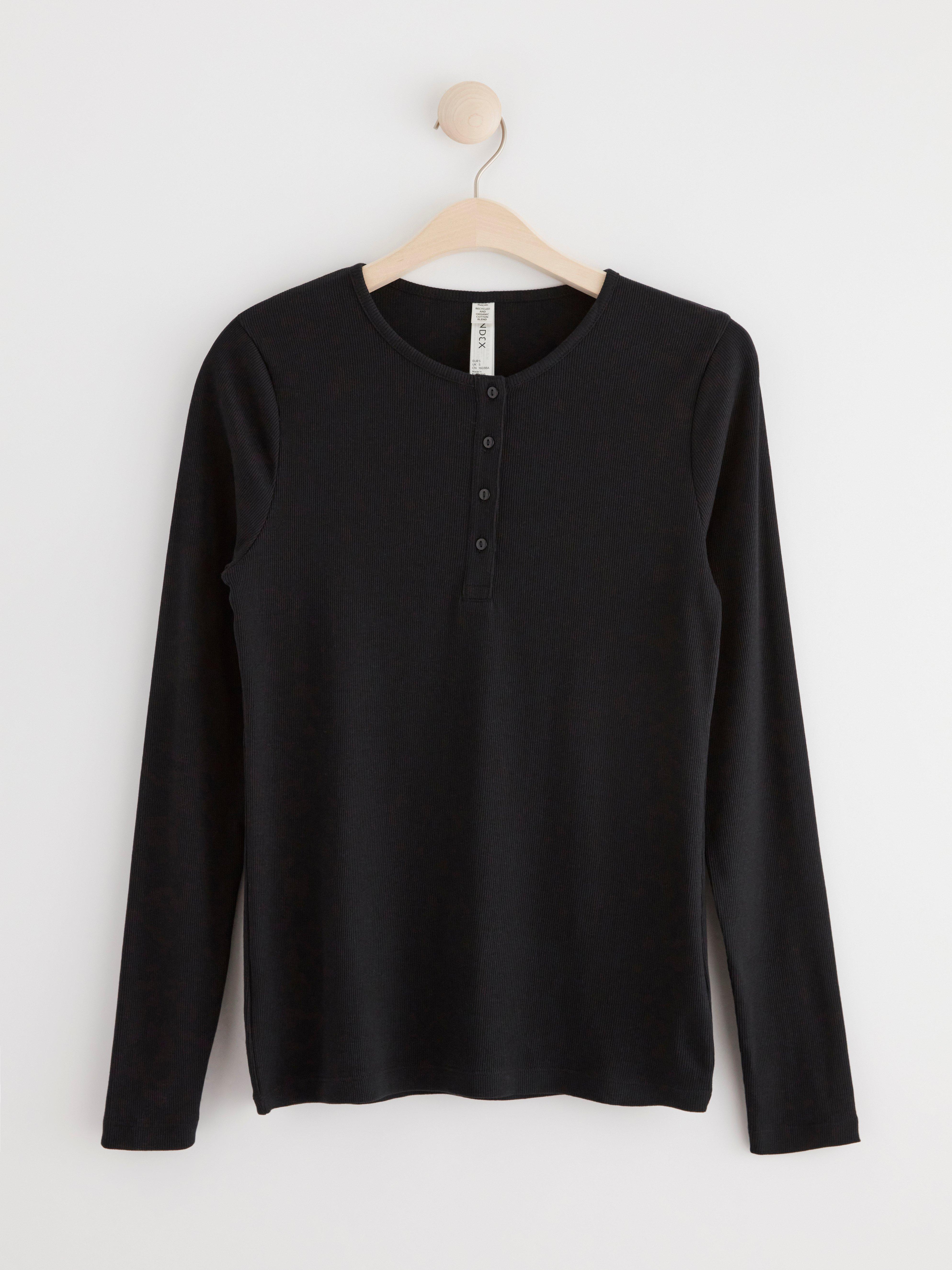 Ribbed long sleeve pyjama top Black