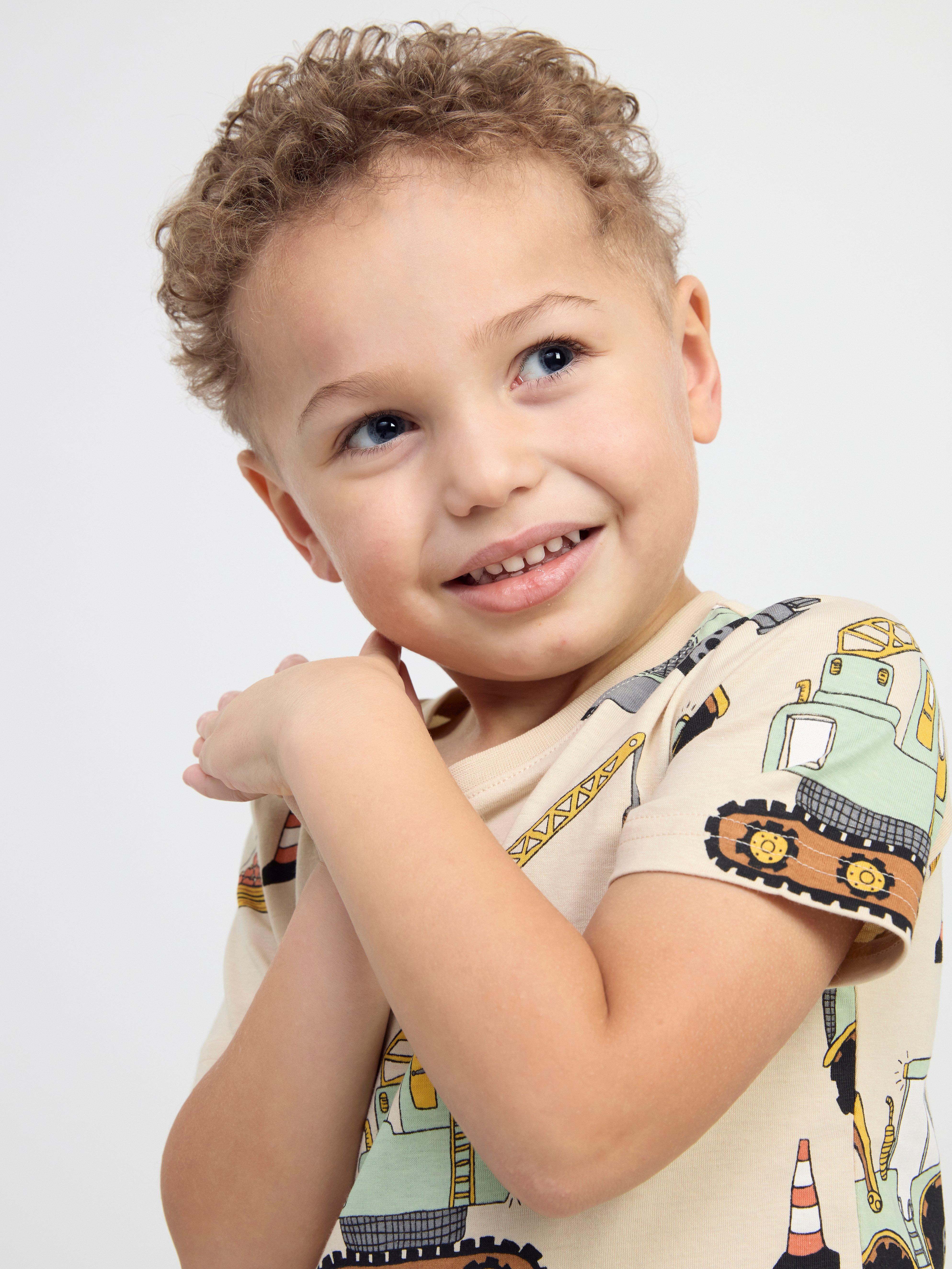 Short sleeve top with working vehicles Light Beige