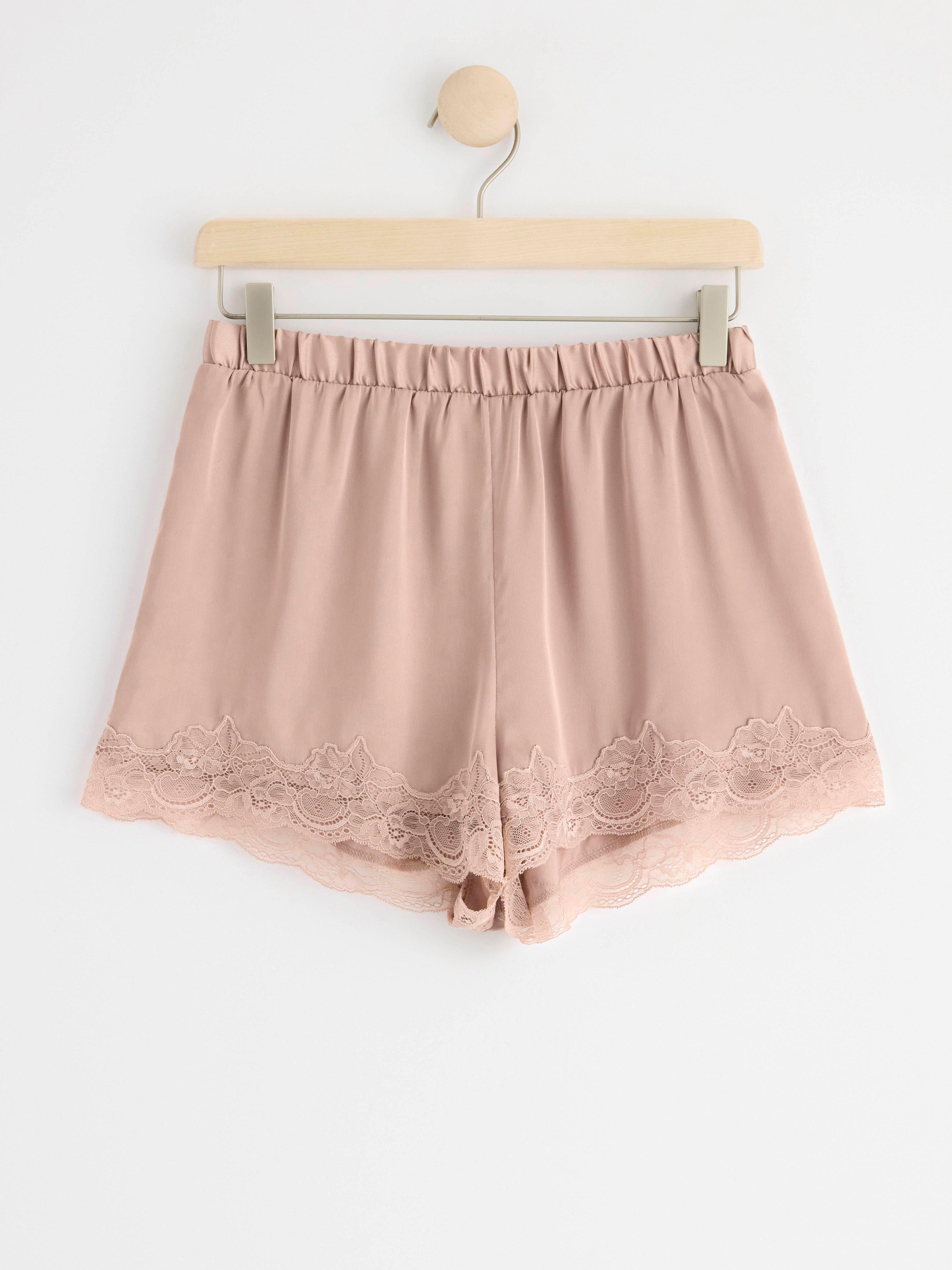 Satin pyjama shorts with lace Light Dusty Pink