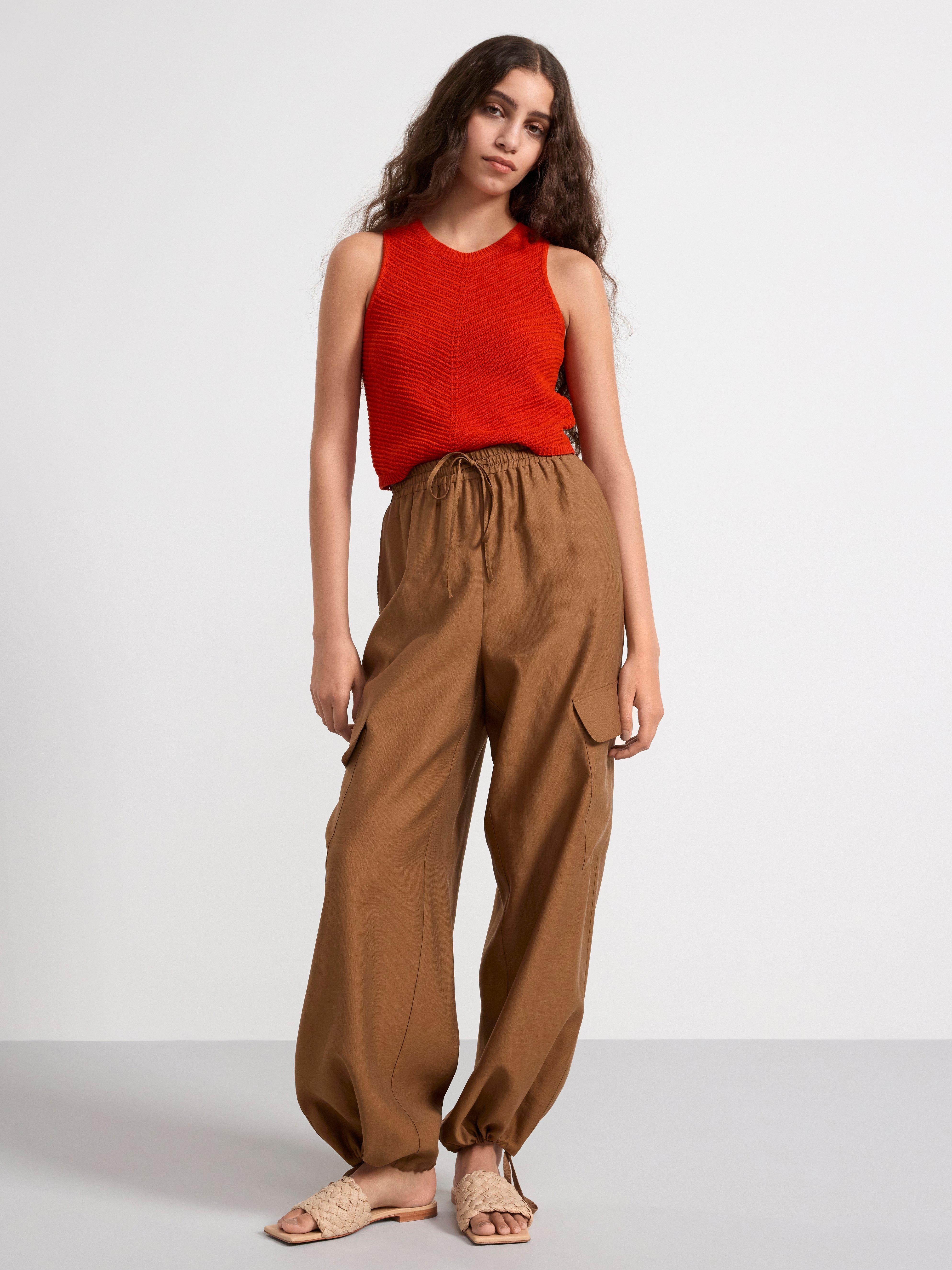 Wide high waist cargo trousers Brown