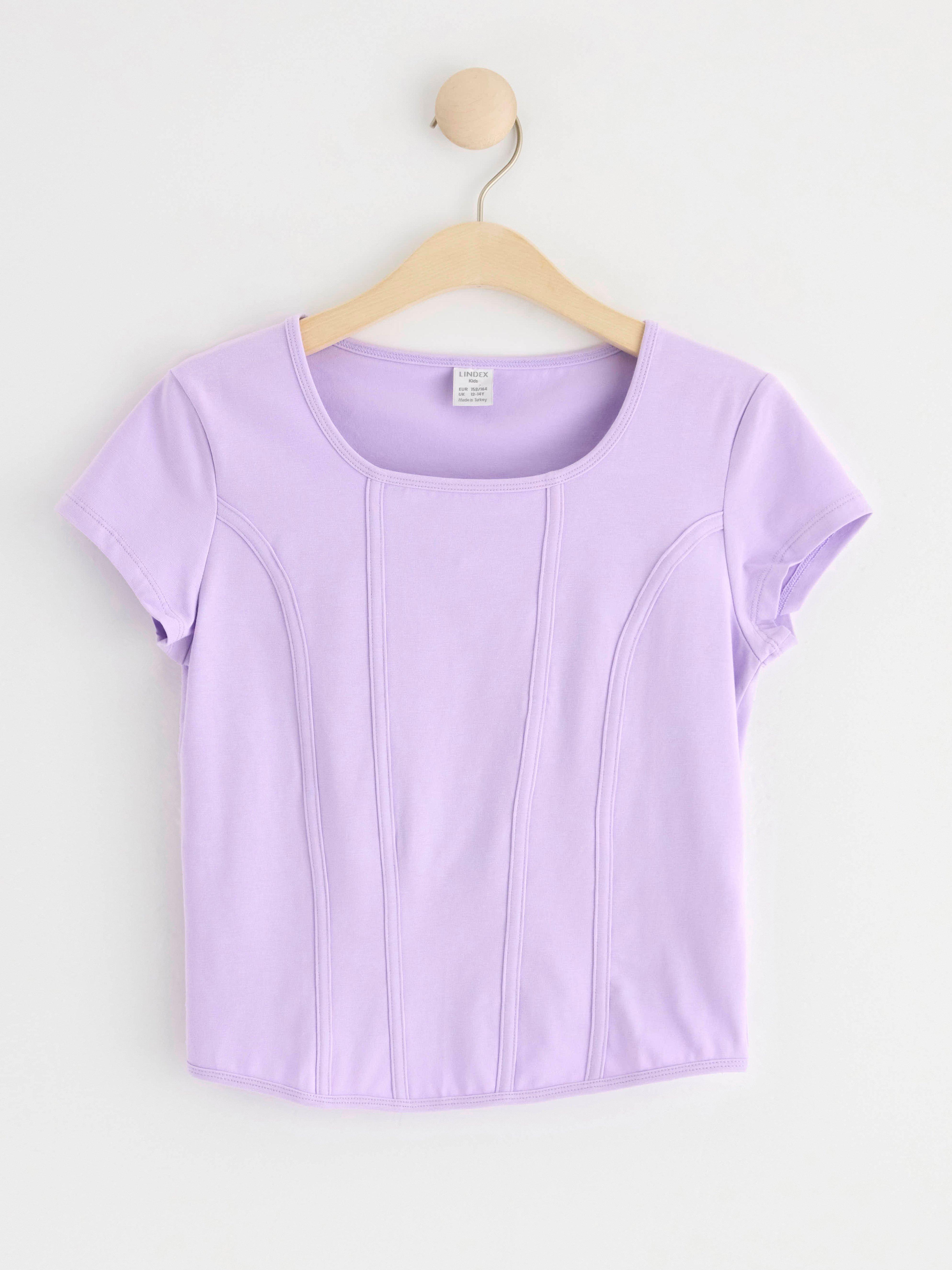 Short sleeve top with seams Light Lilac