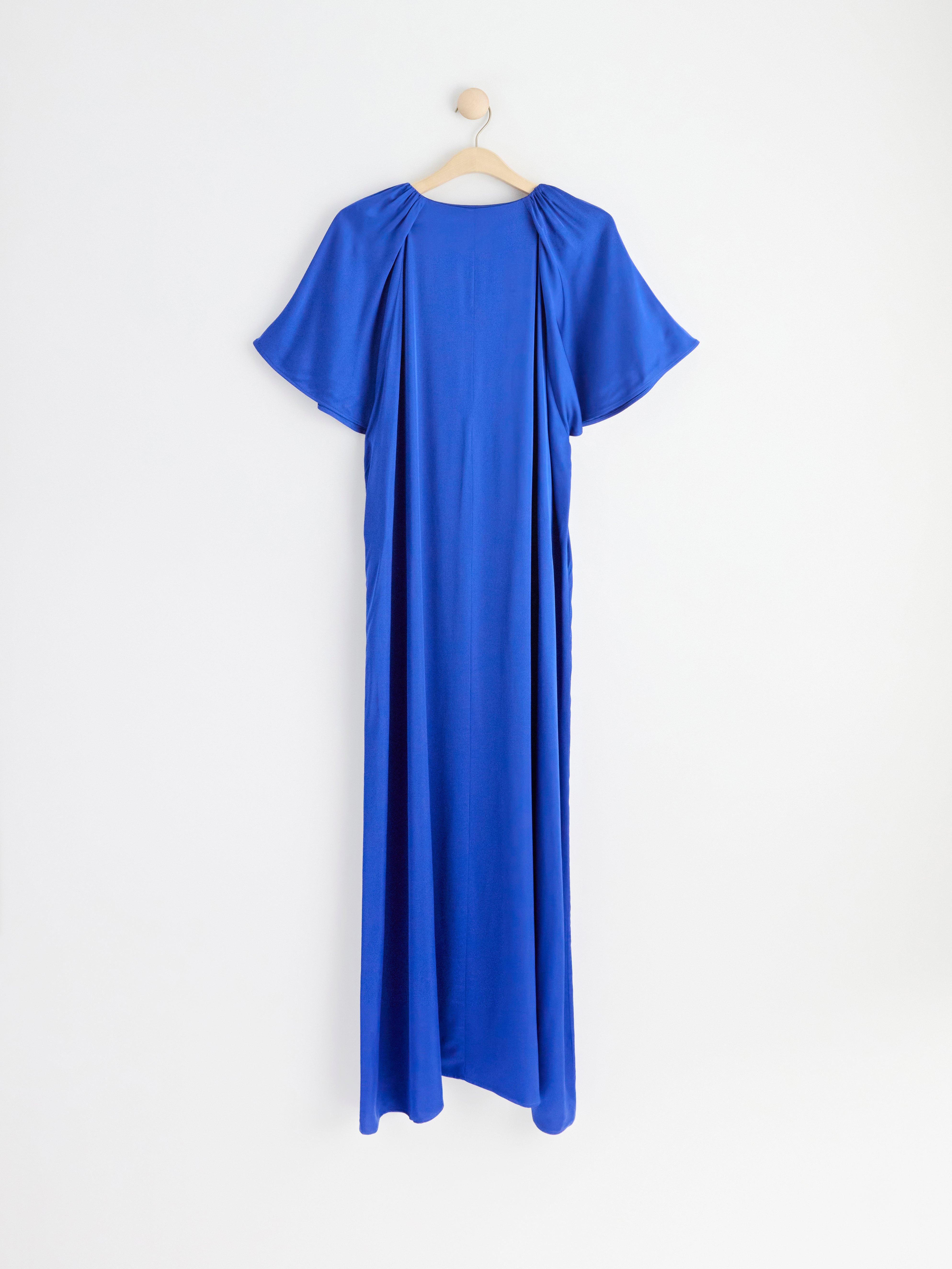Short sleeve satin dress Blue