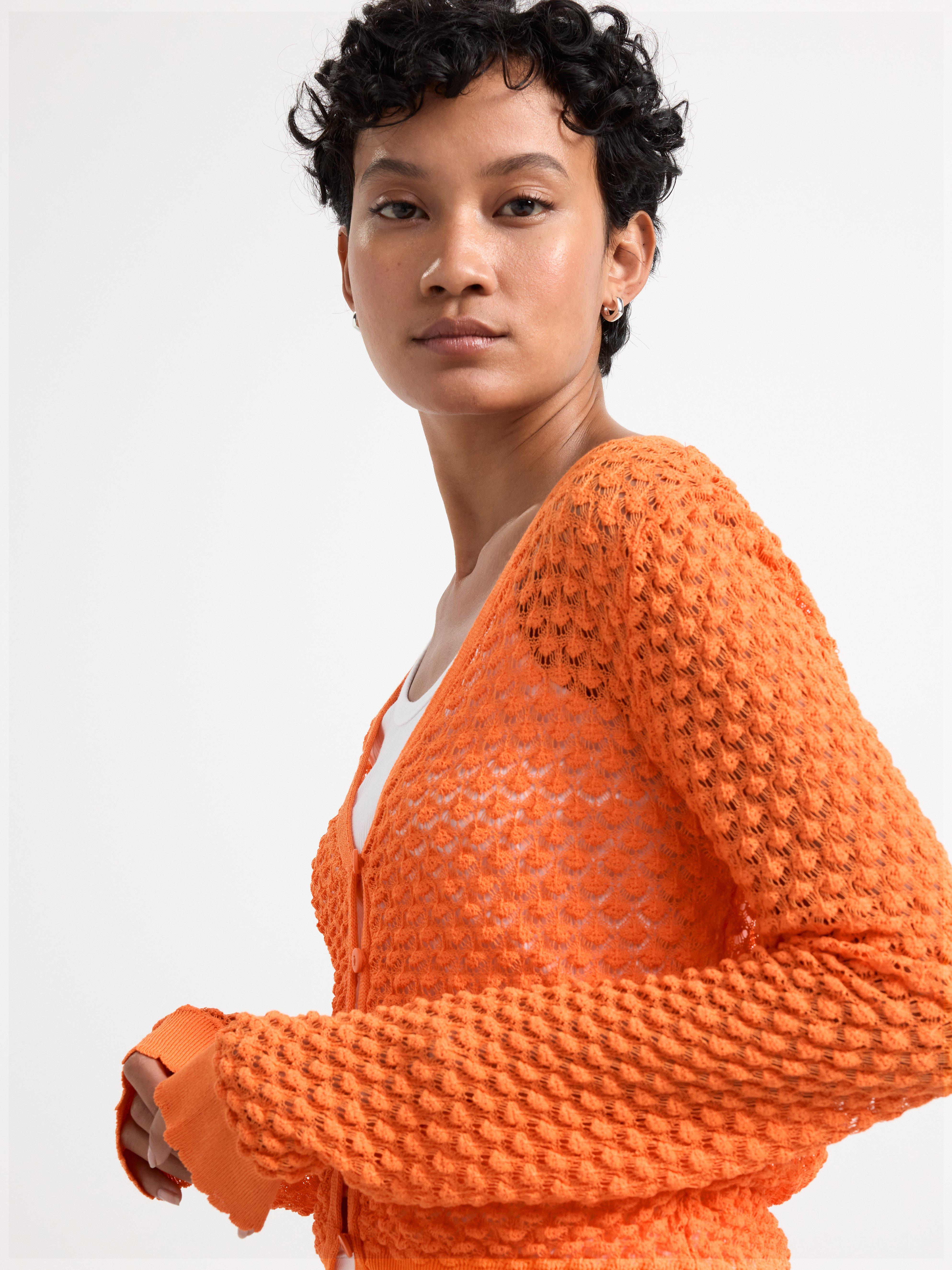 Pattern knit cardigan orange
