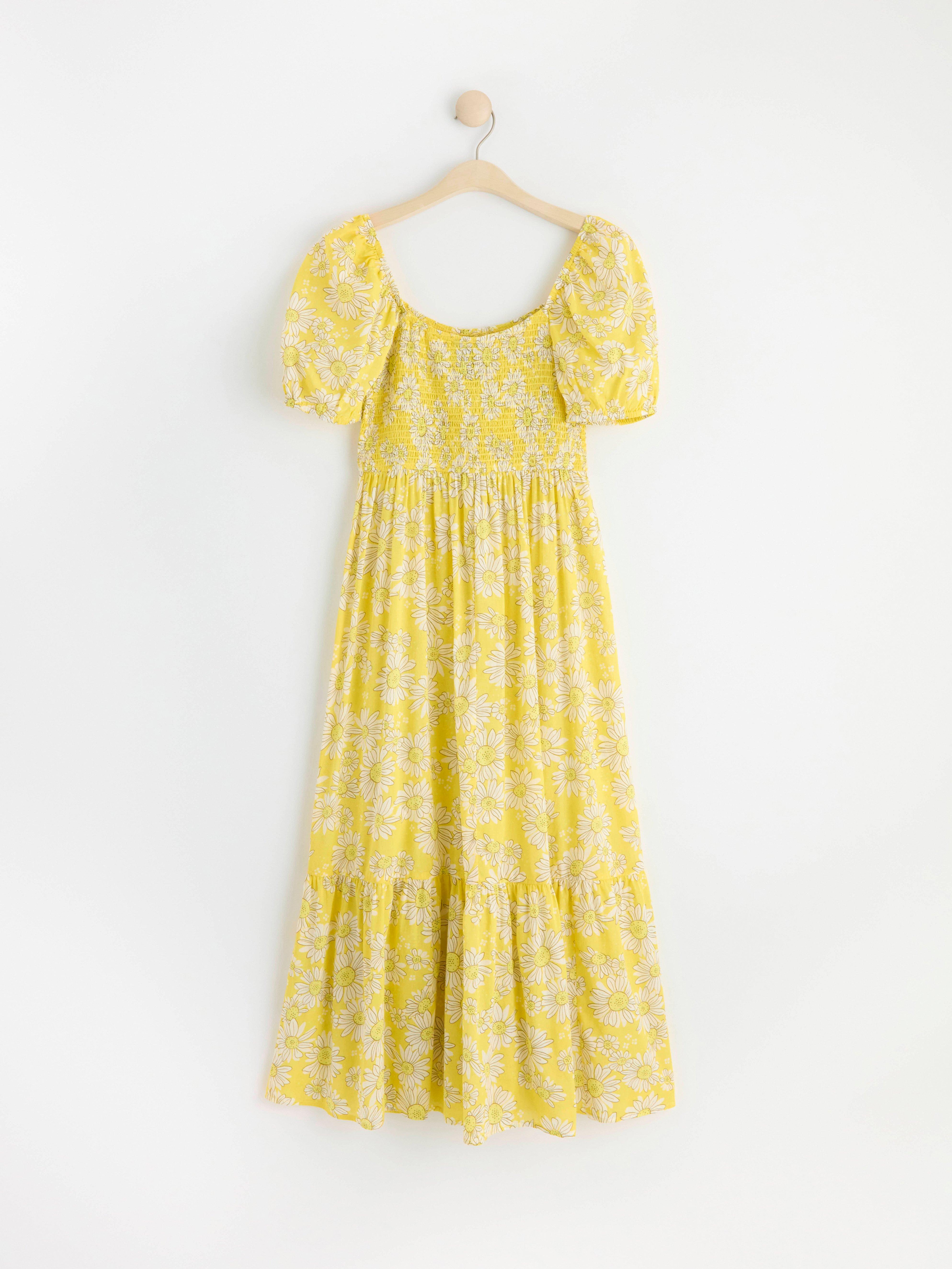 Floral dress with smock Yellow