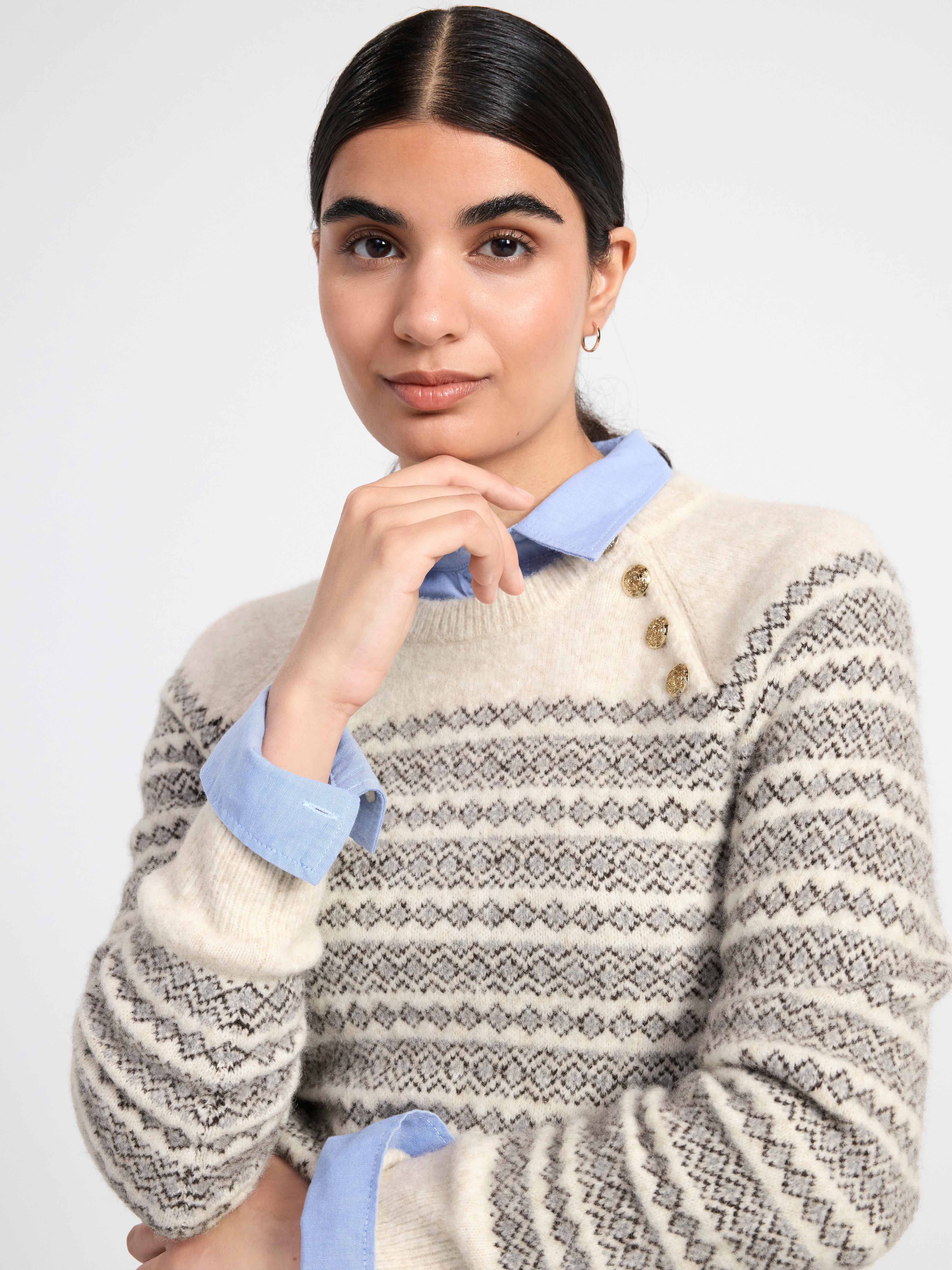 Knitted fair isle jumper Light Beige