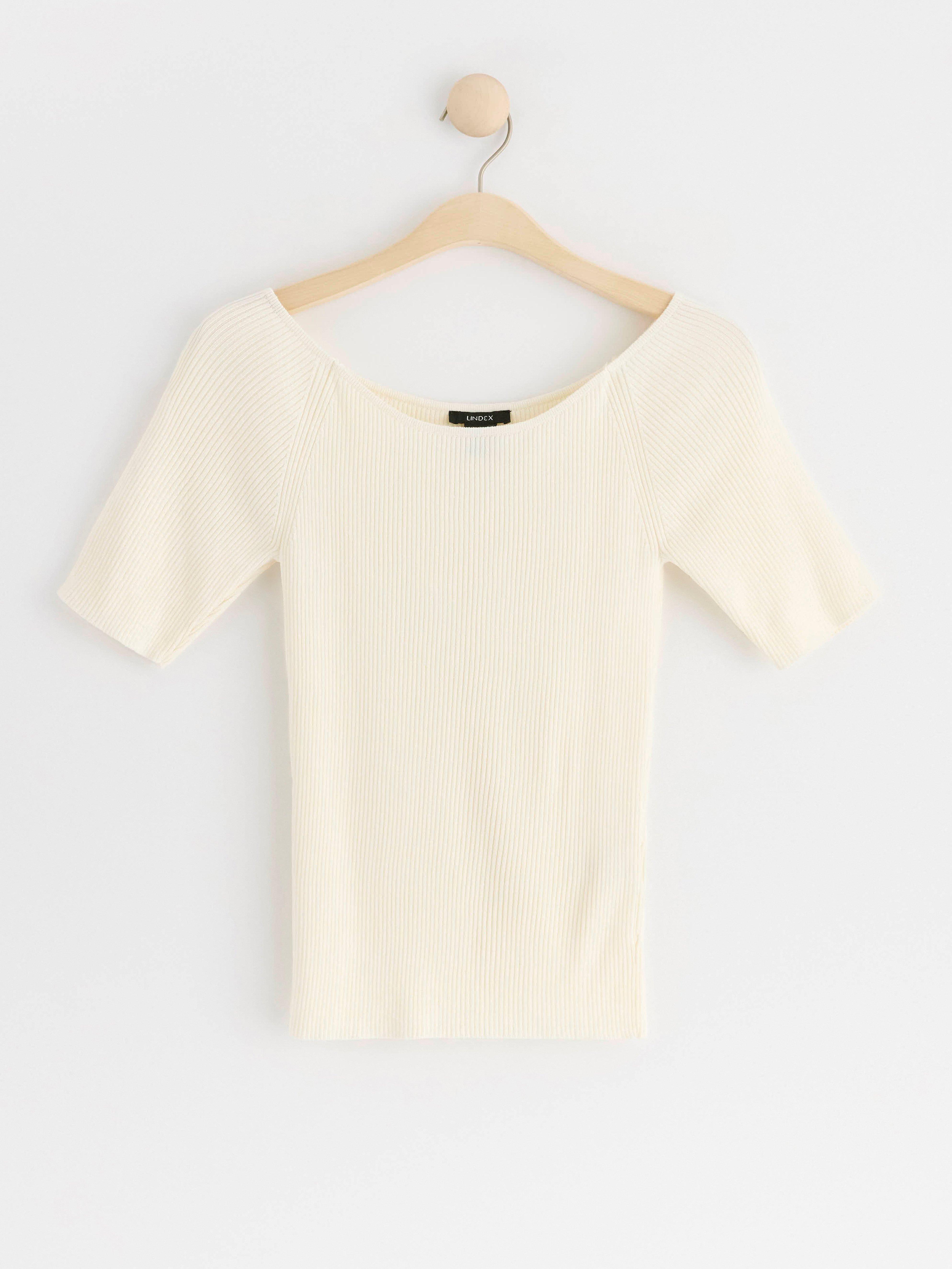 Ribbed short sleeve top Off White