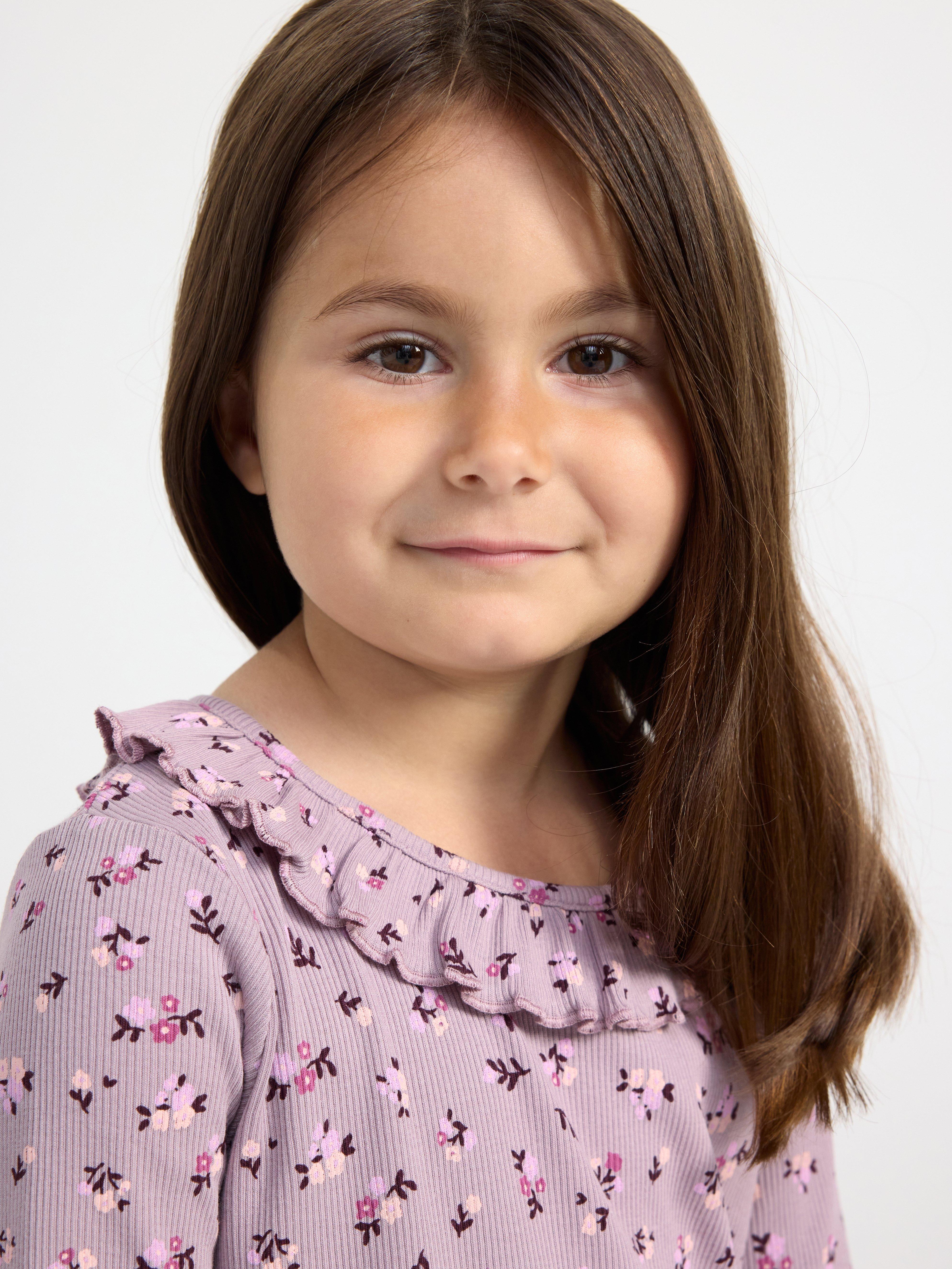 Ribbed top with flowers and frill collar Light Dusty Lilac