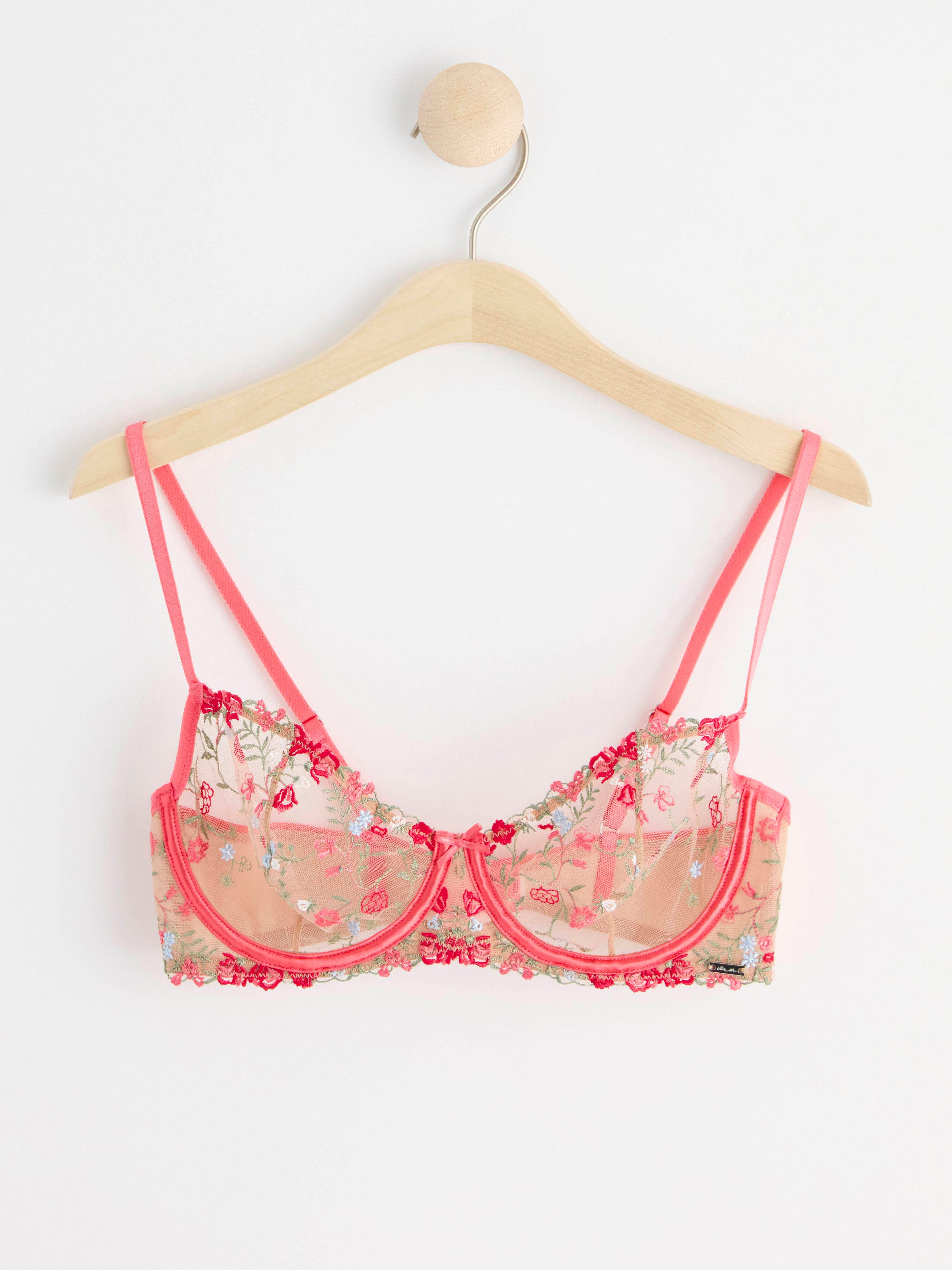 Senna unpadded bra with lace and flowers Dark Pink
