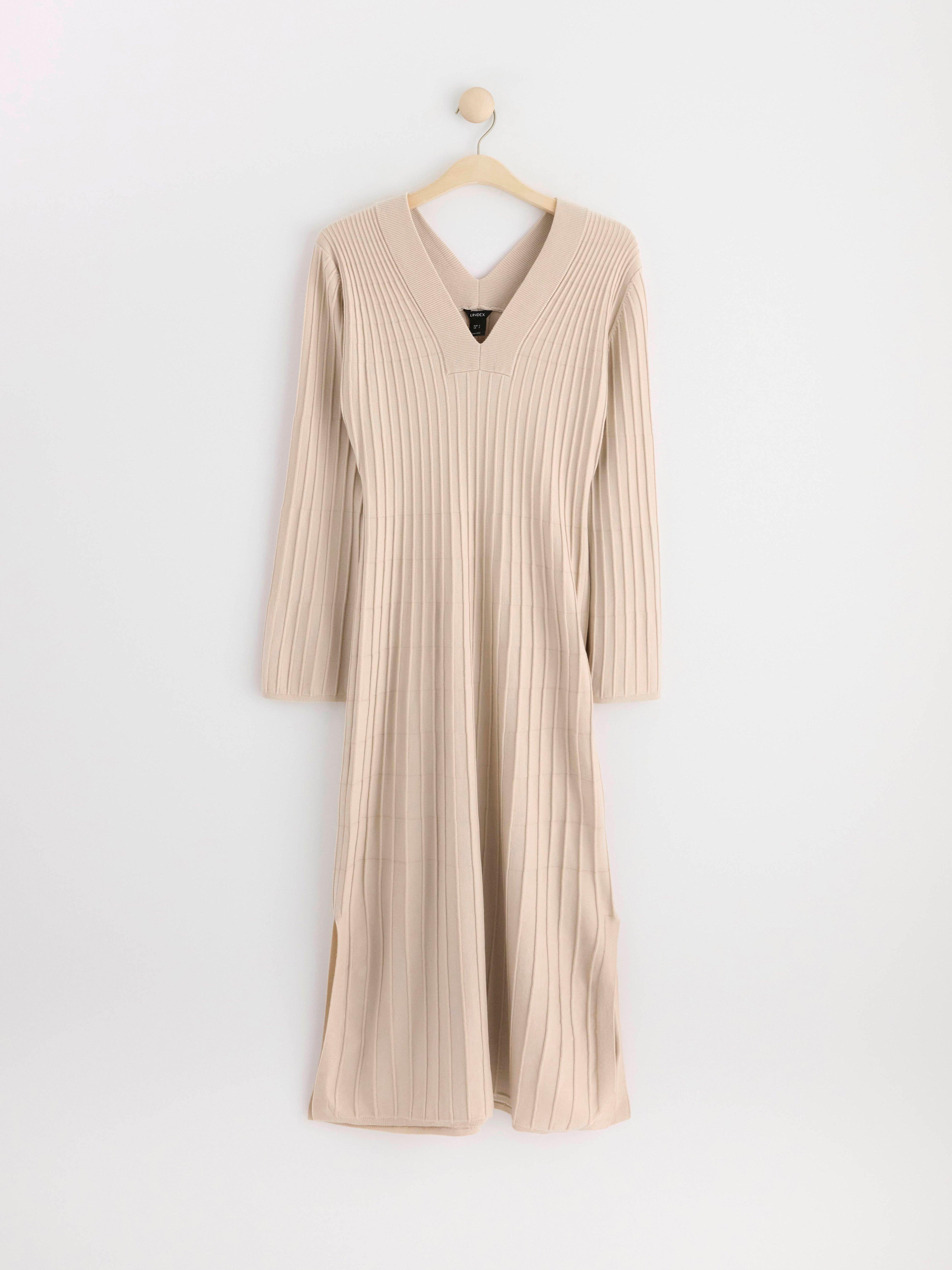Maxi dress ribbed with long sleeves Light Beige