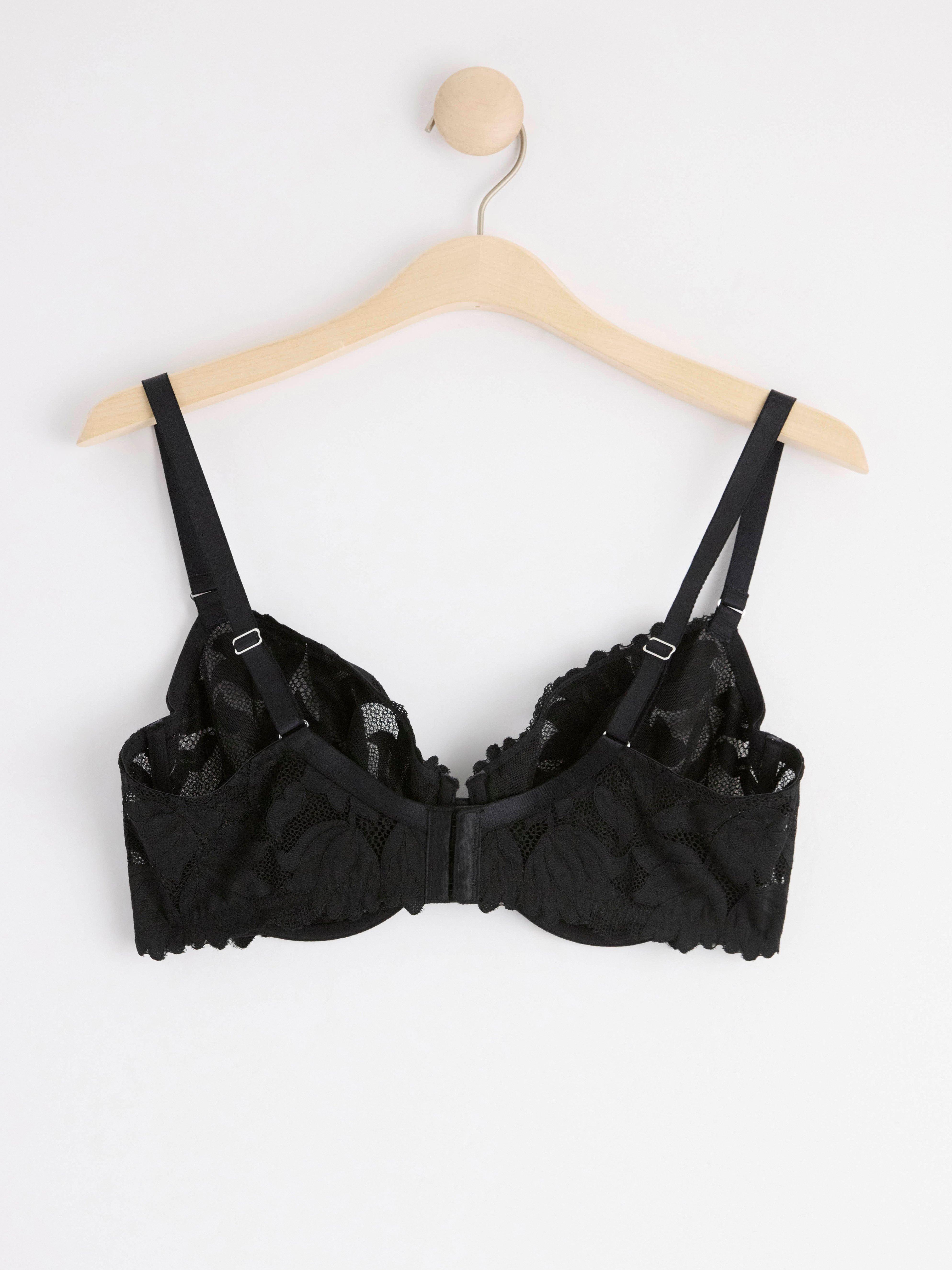 Unpadded bra with mesh and lace Black
