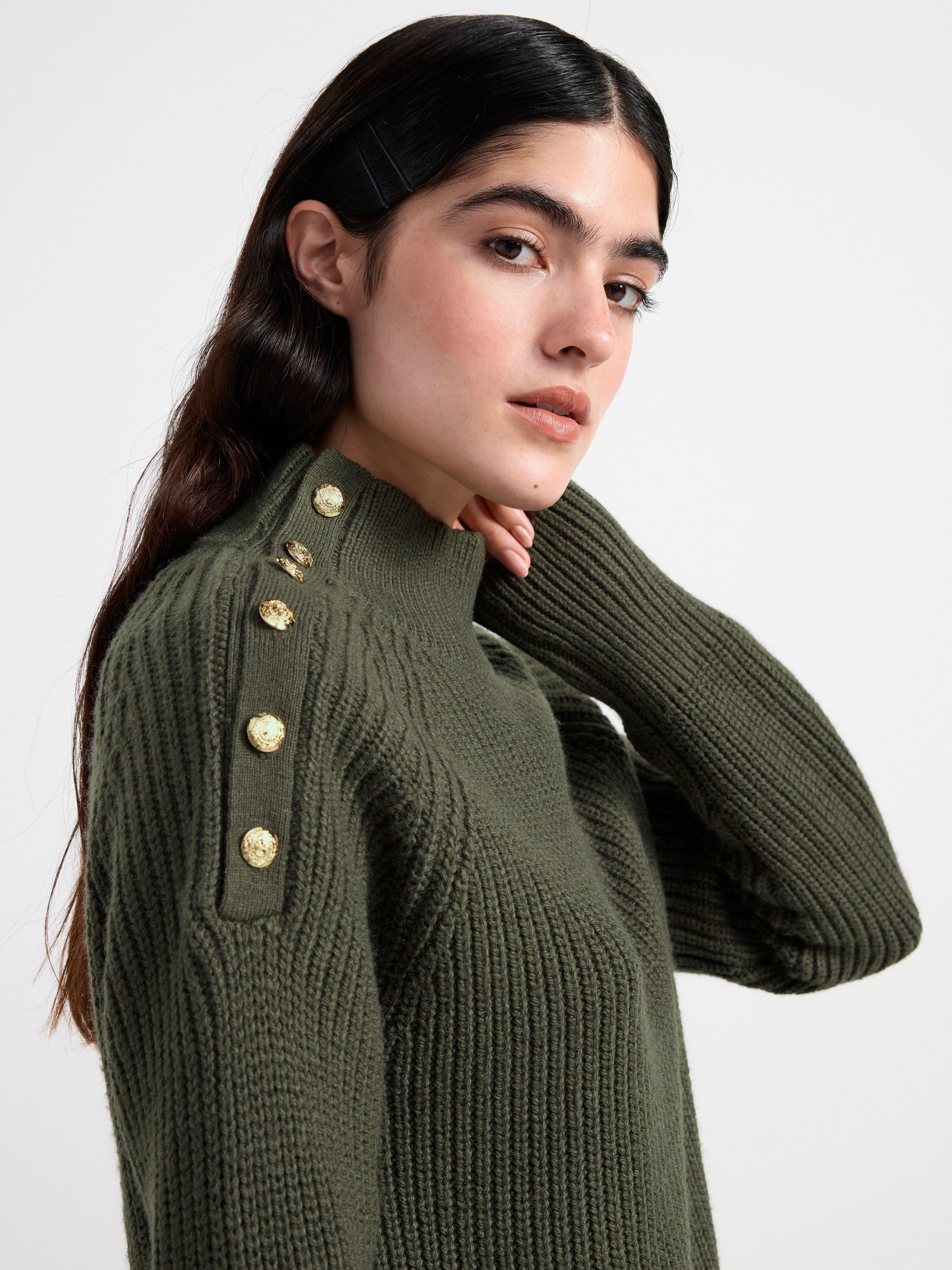 Knitted jumper with button details Dark Dusty Khaki
