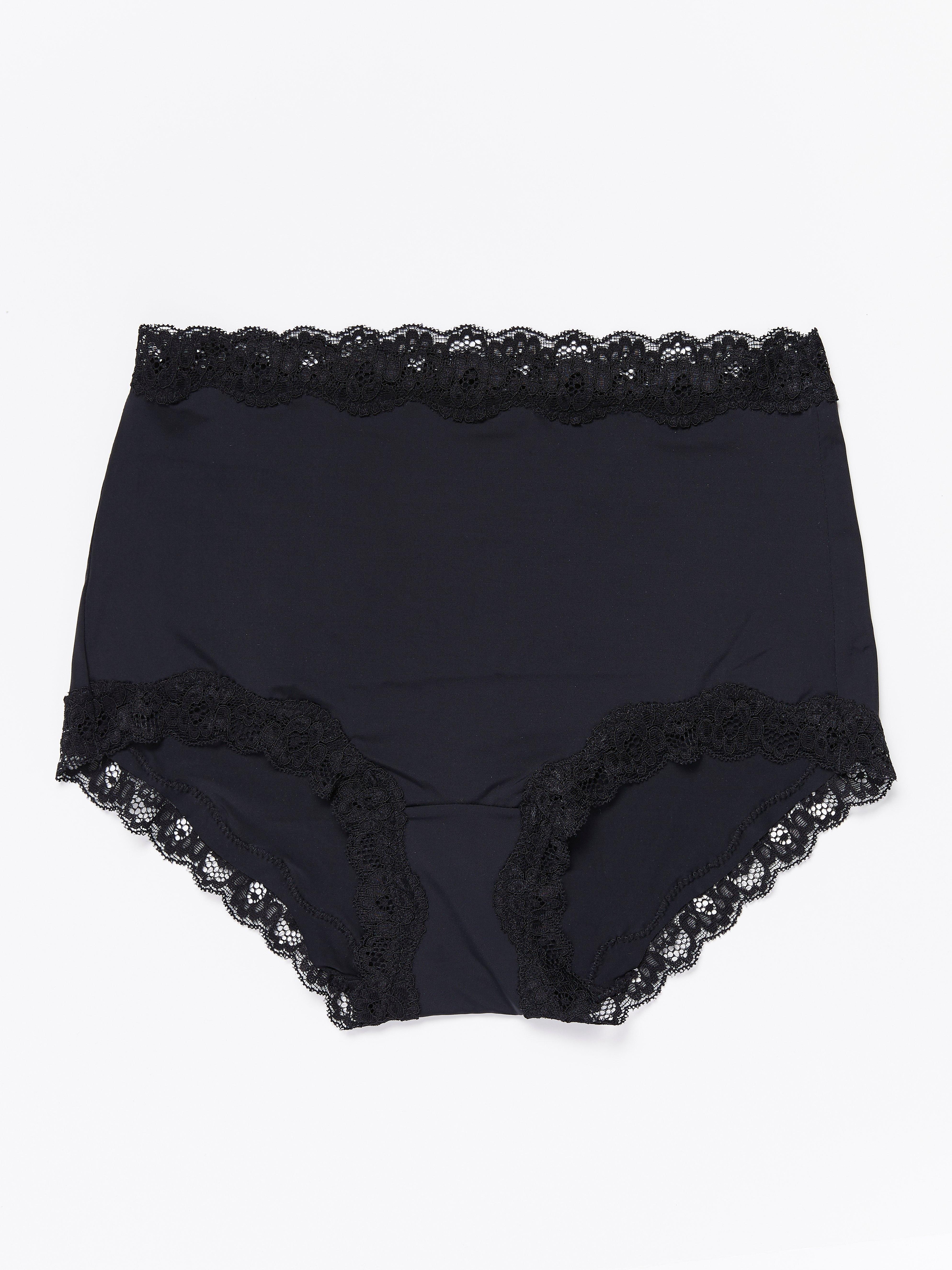 High waist brief with lace trim Black
