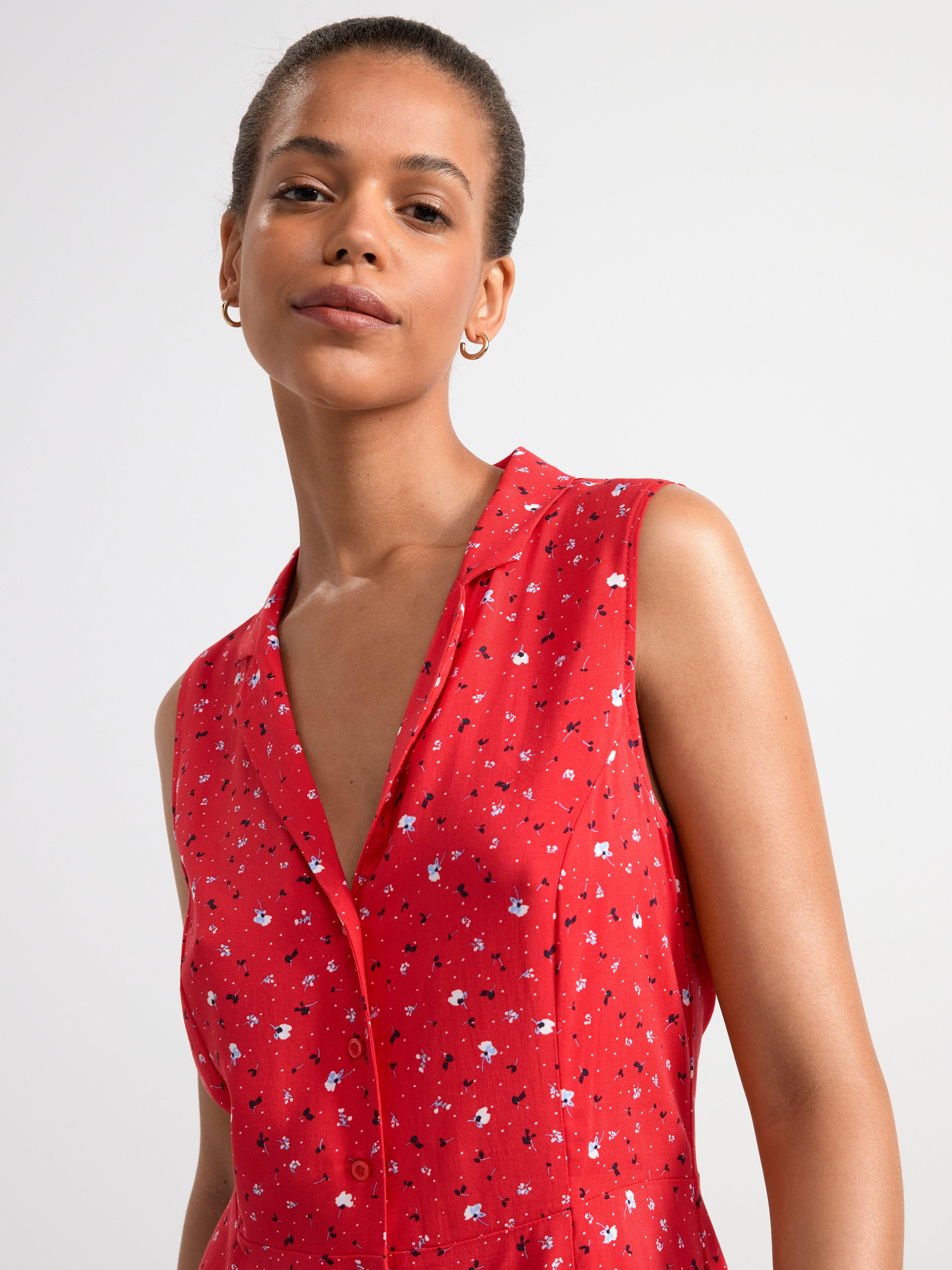 Collared sleevless mini dress Red