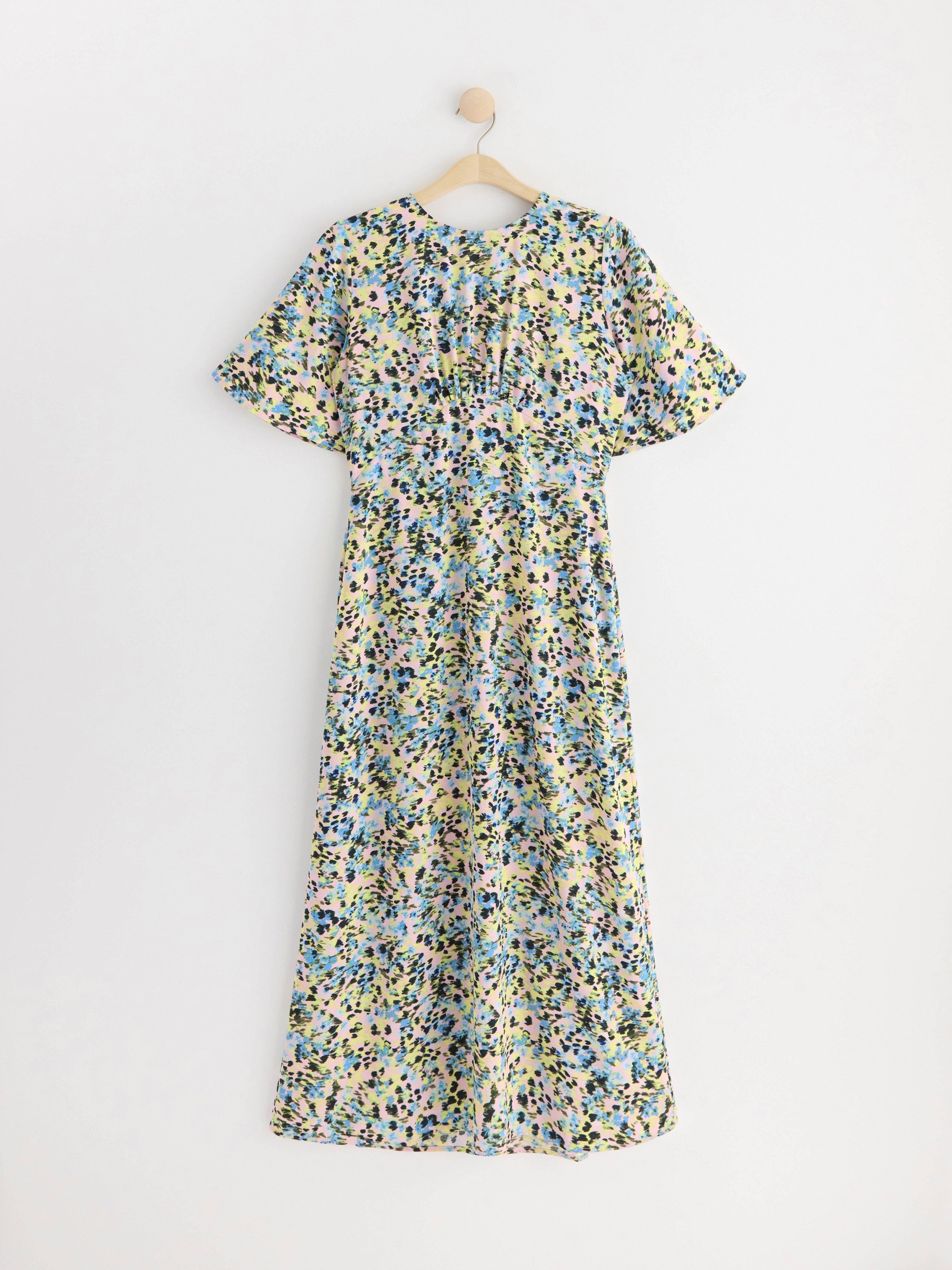 Short sleeve maxi dress with pattern pink