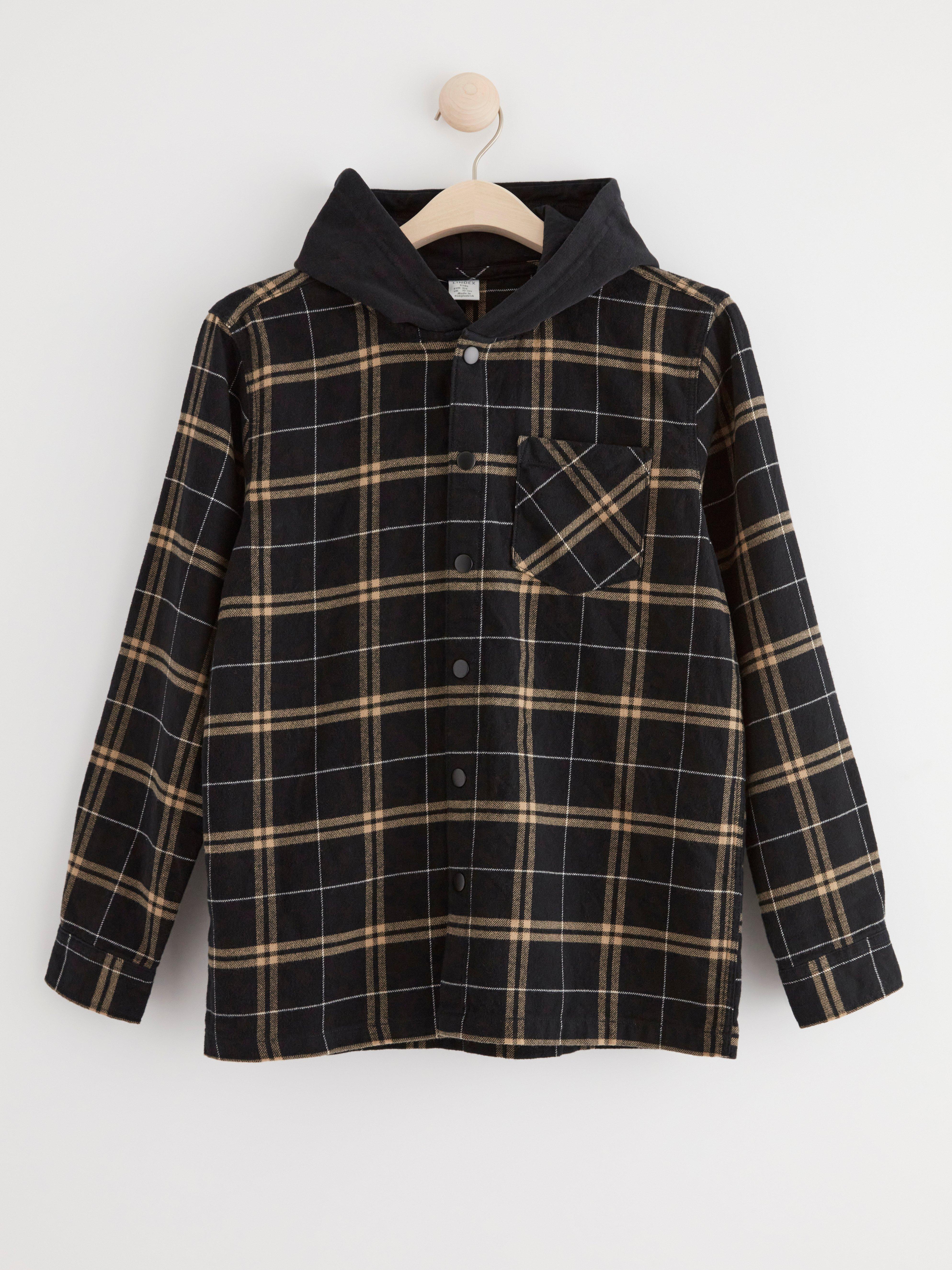 Checked shirt with hood Black