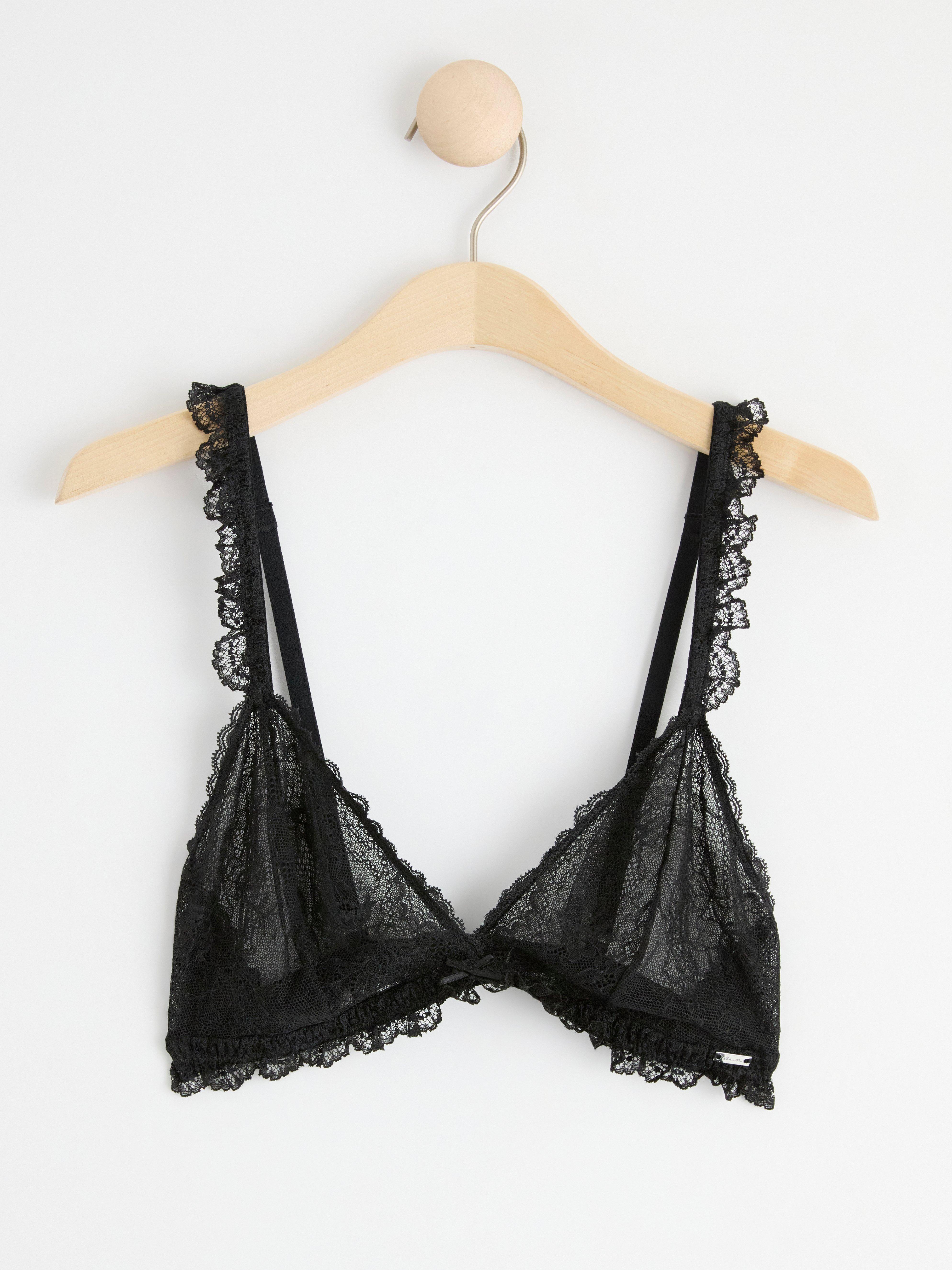 Unpadded bralette with floral lace Black