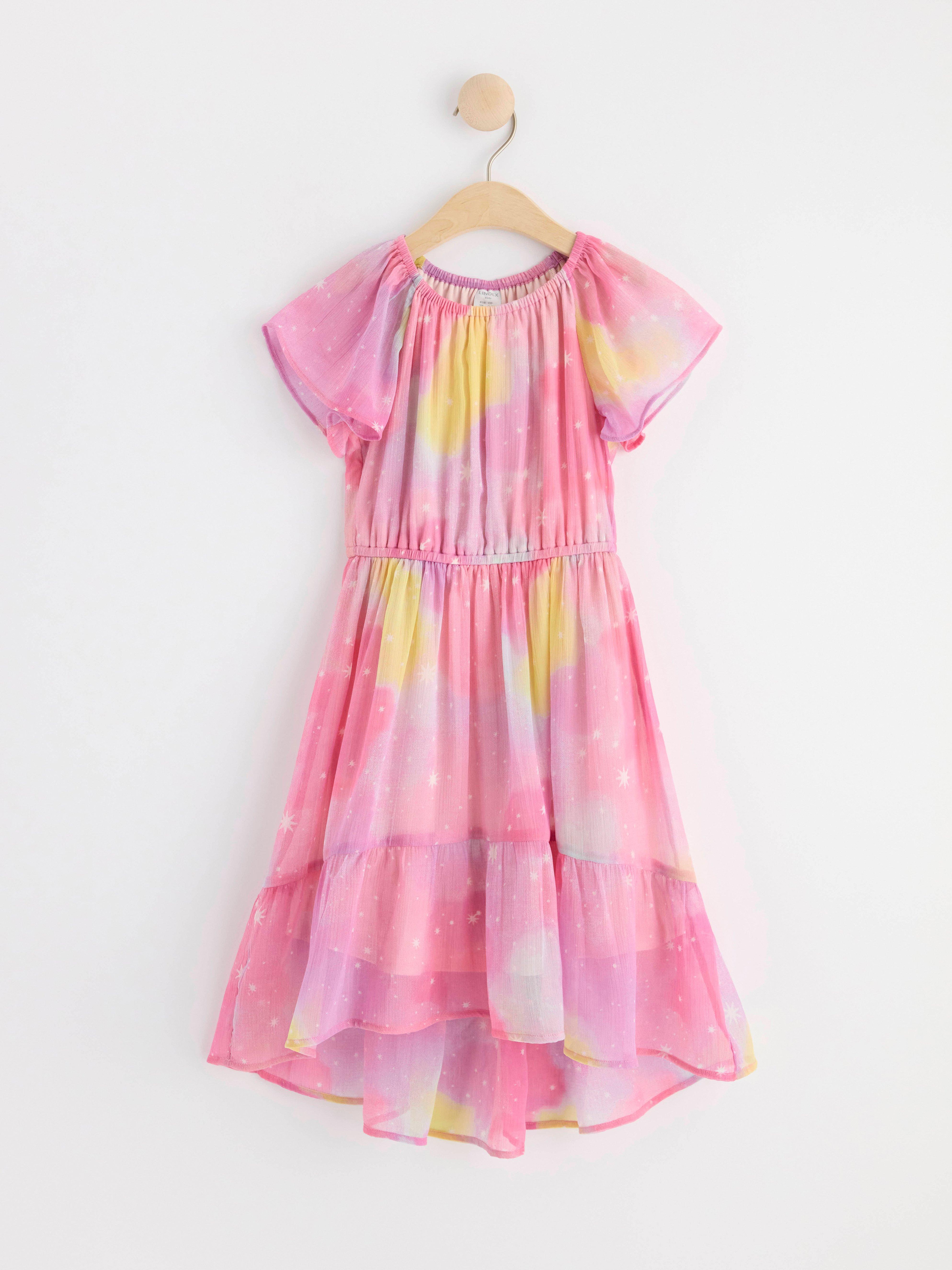 High-low short sleeve chiffon dress Pink
