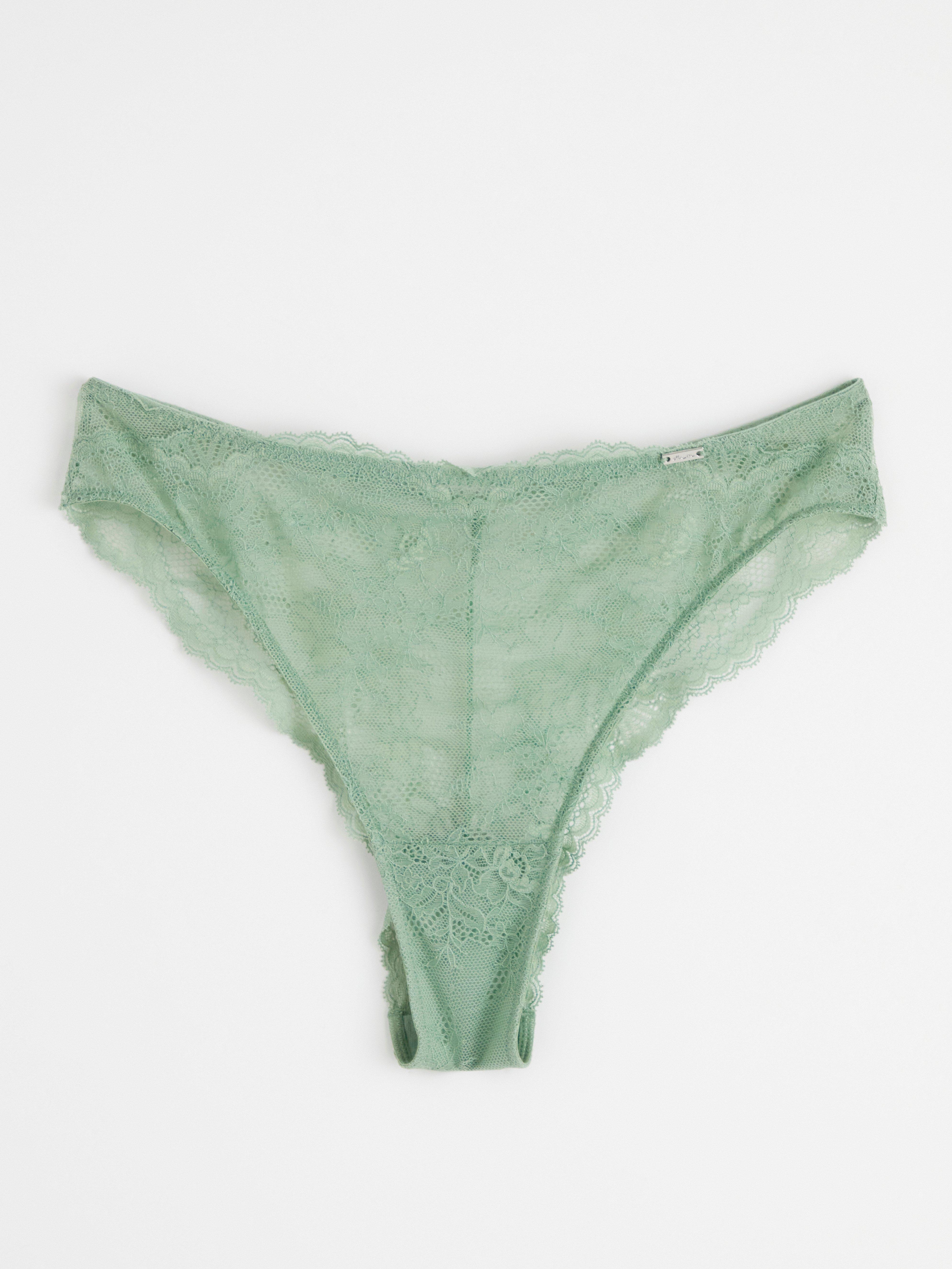 Brazilian briefs midi waist with lace Light Dusty Green