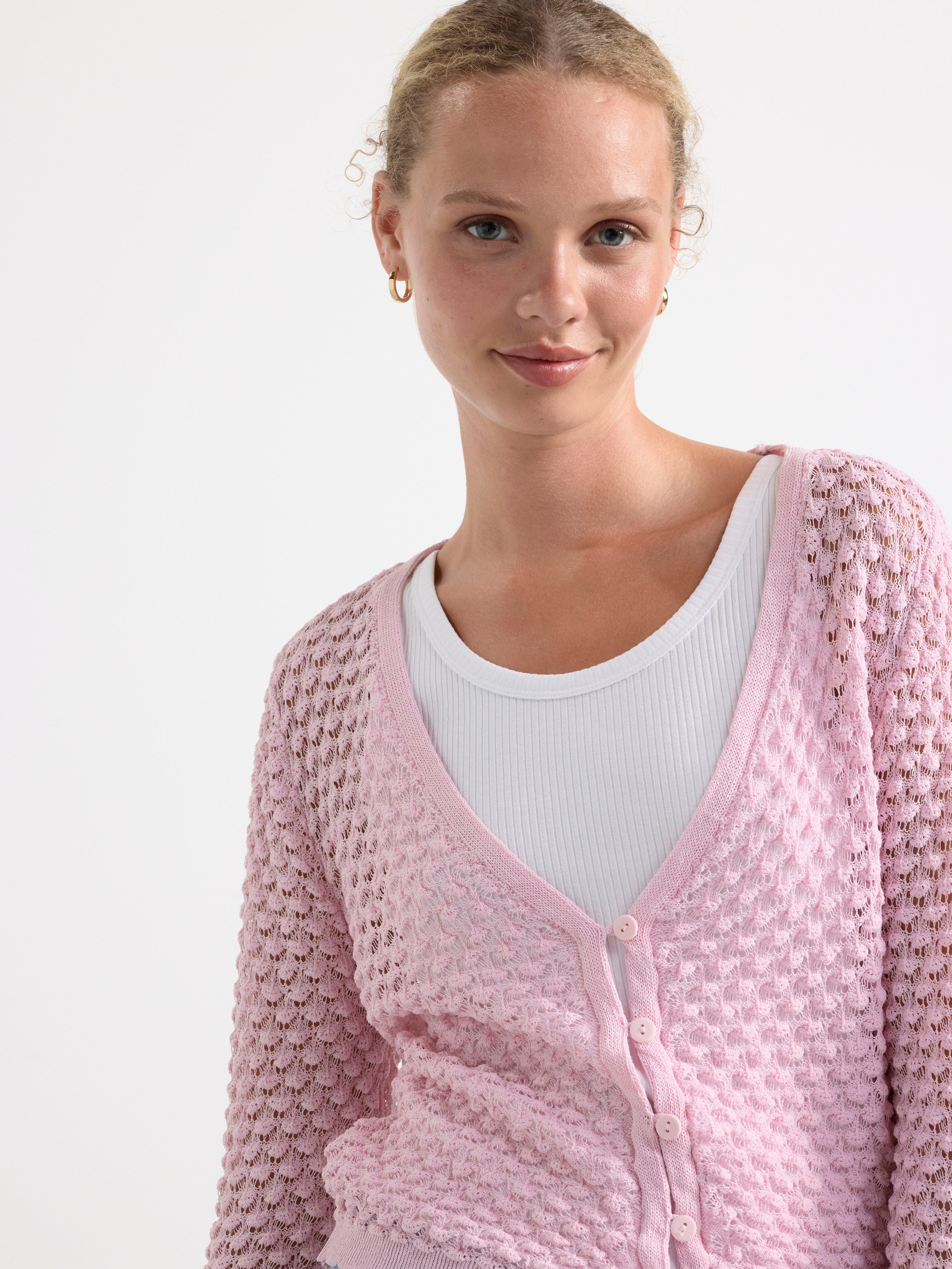 Pattern knit cardigan pink