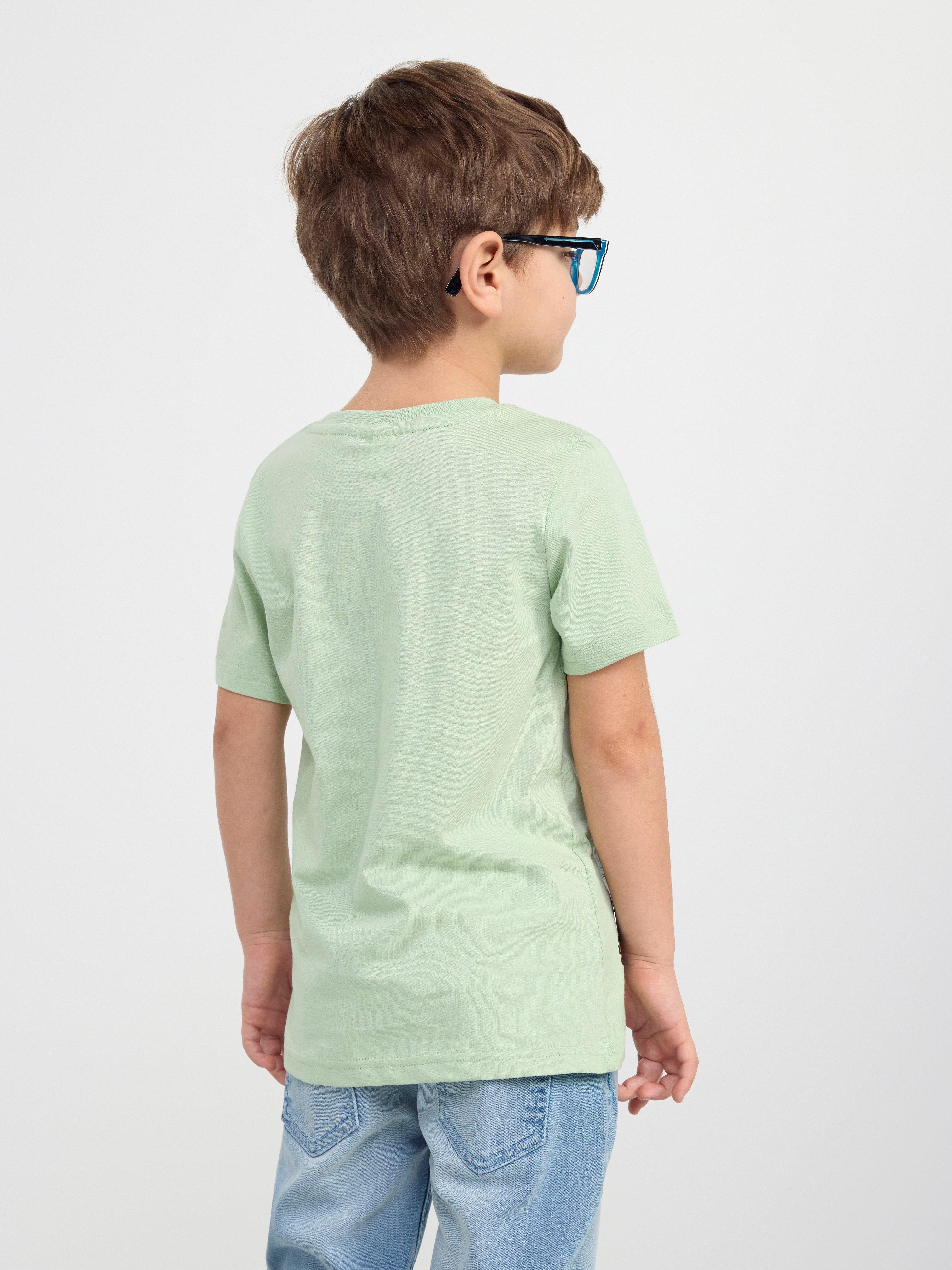 Short sleeve top with working vehicles Light Dusty Green