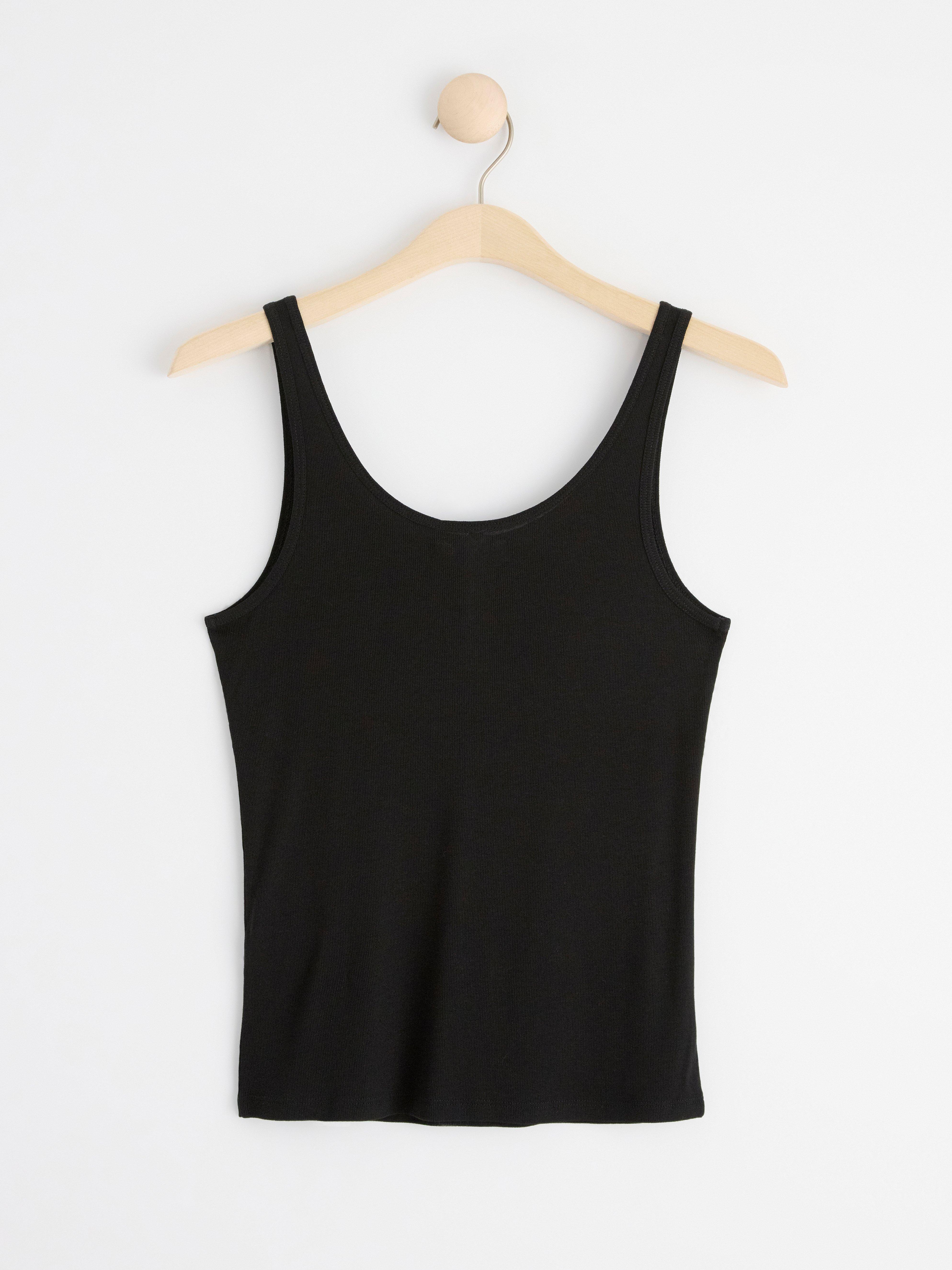 Ribbed tank top with button placket Black