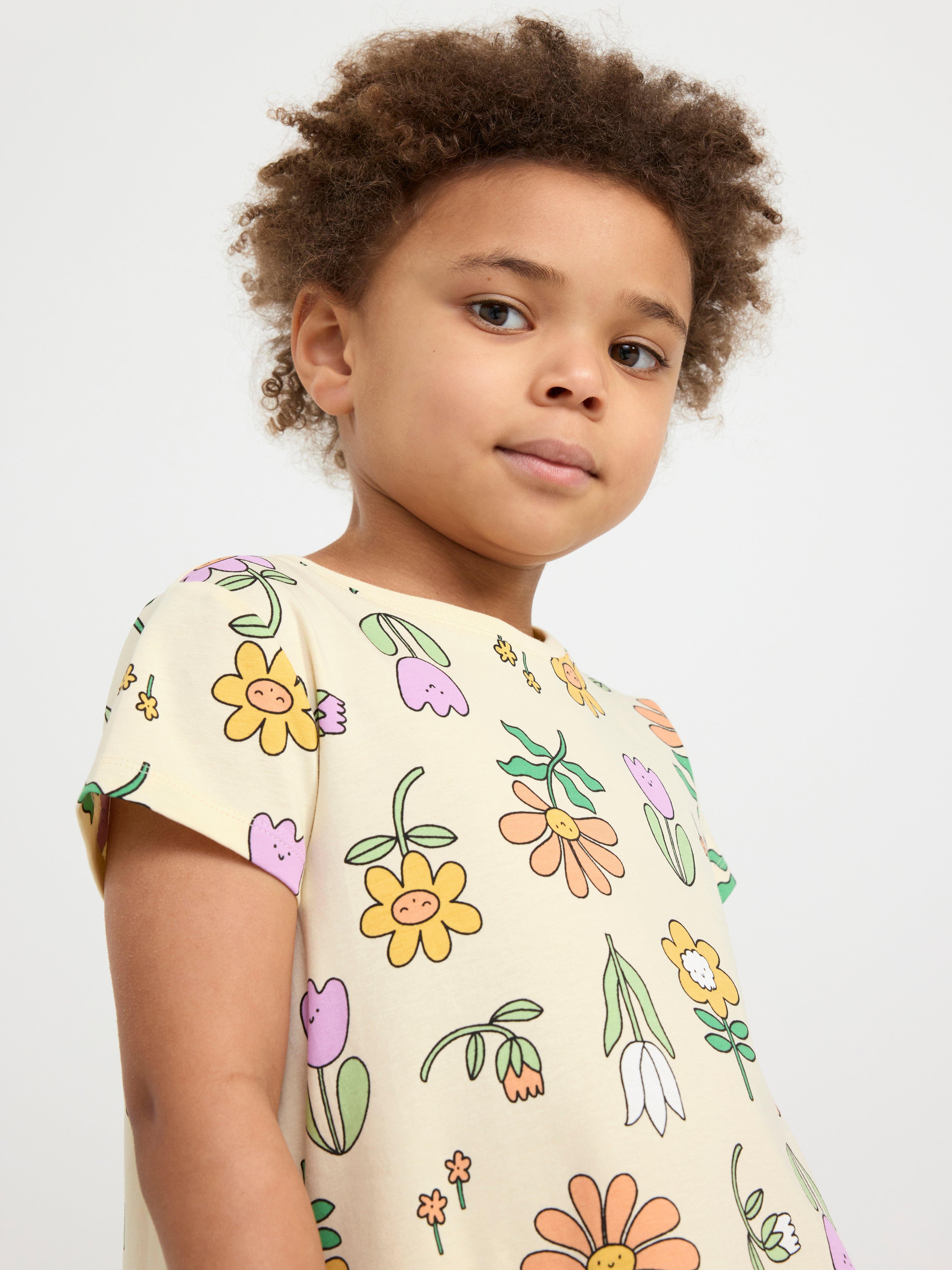 Short sleeve dress with flowers Light Yellow