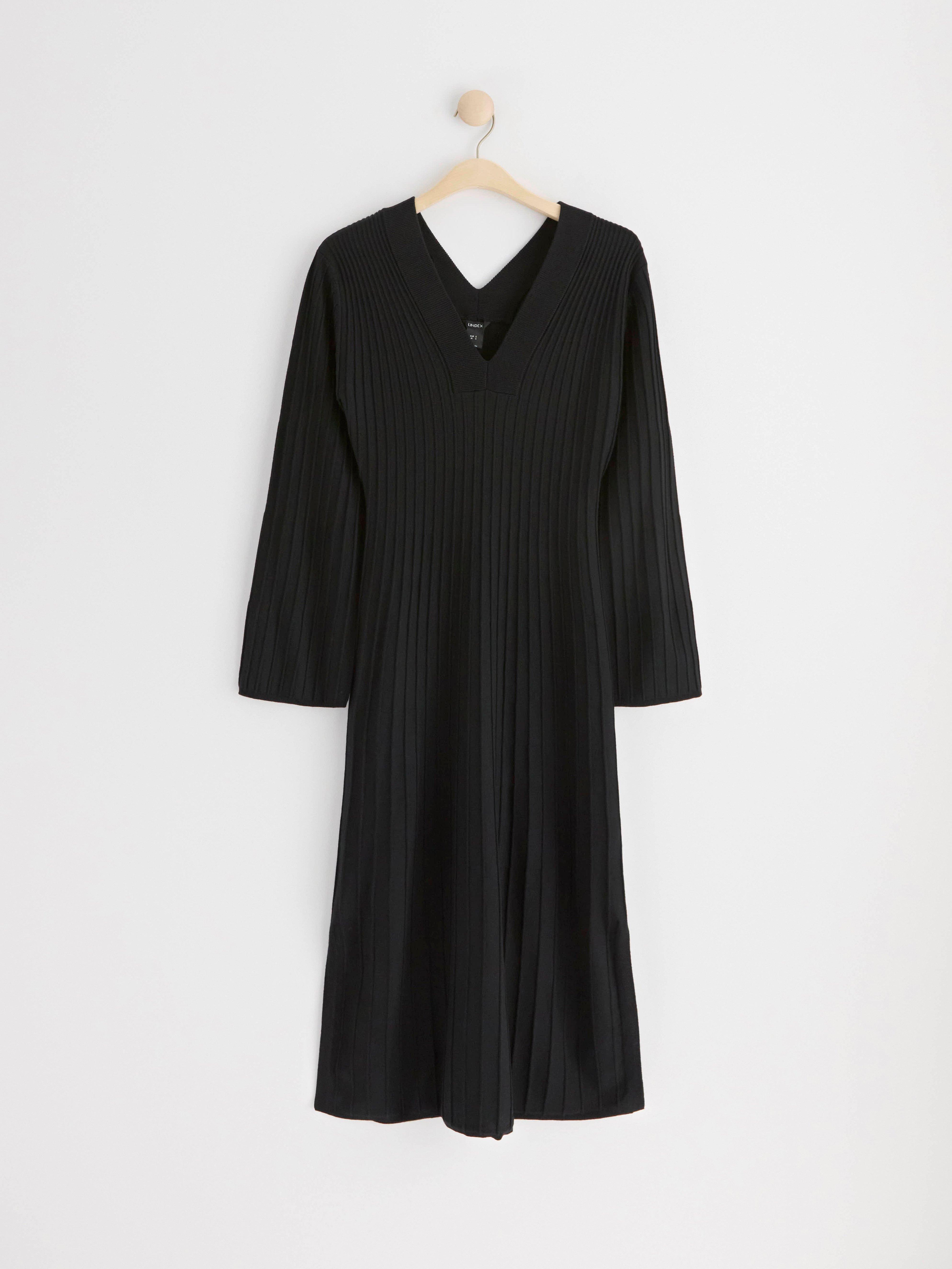 Maxi dress ribbed with long sleeves Black