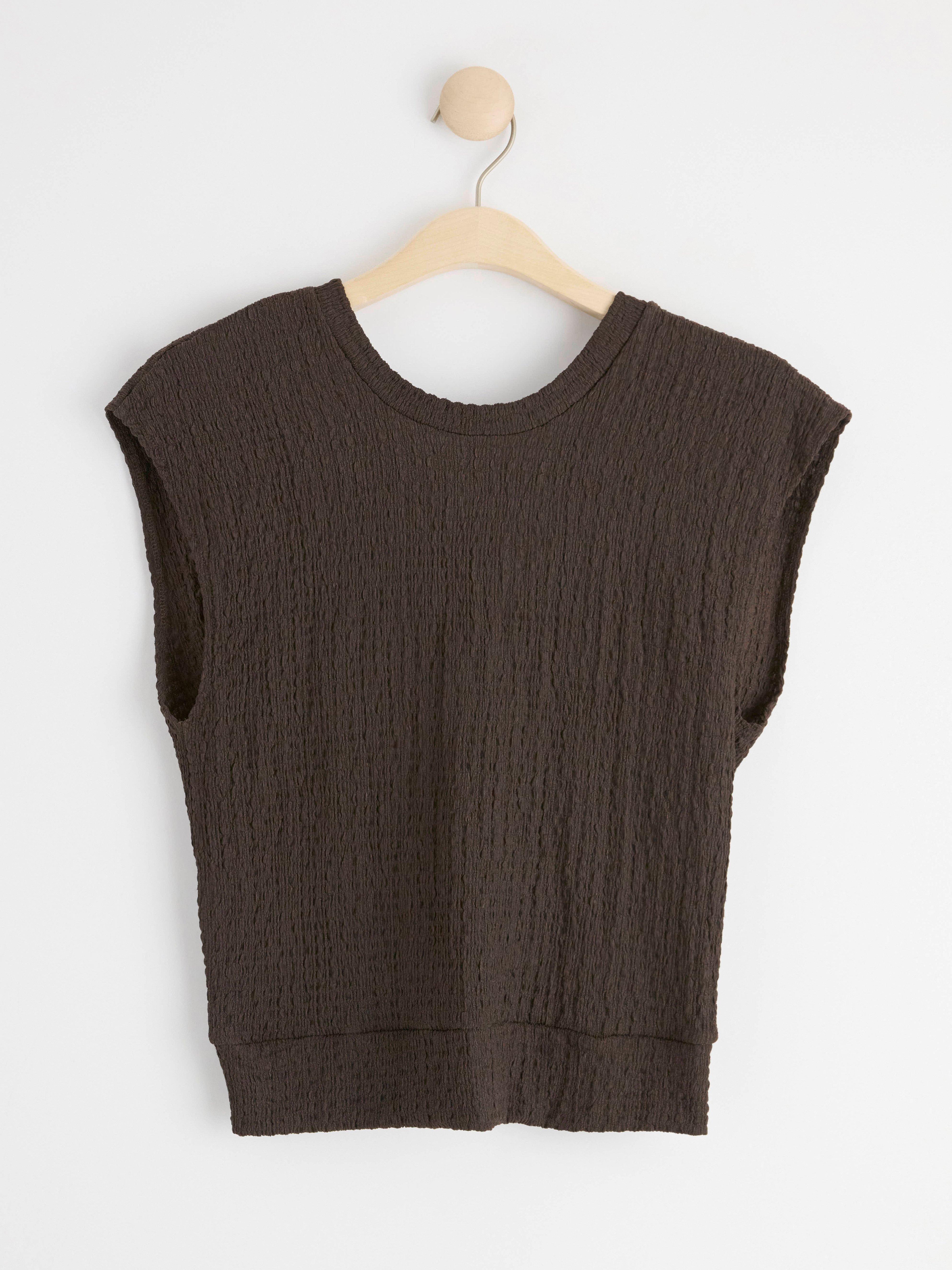 Textured short sleeve top Brown