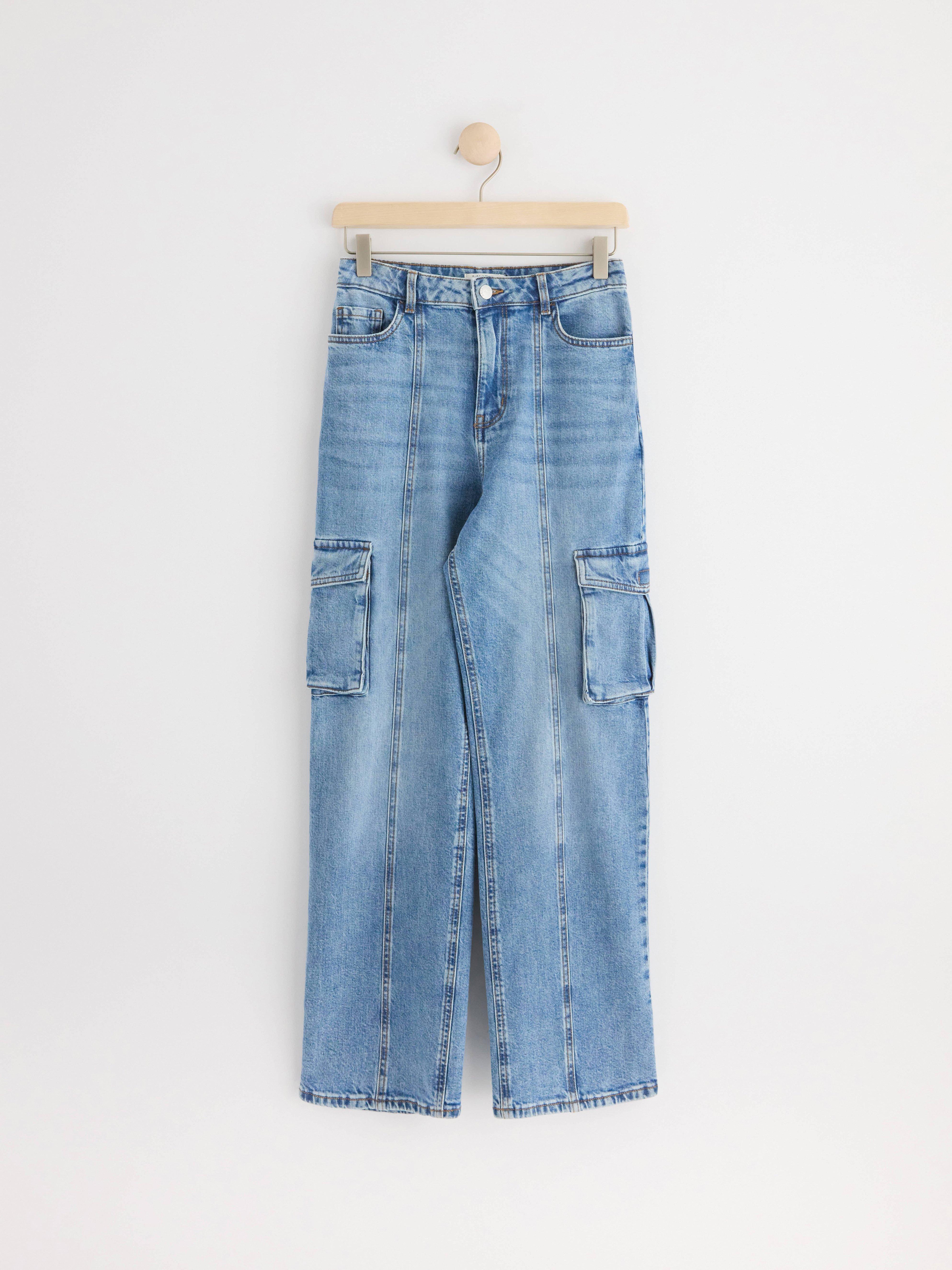 VANJA Wide leg high waist cargo jeans Washed denim