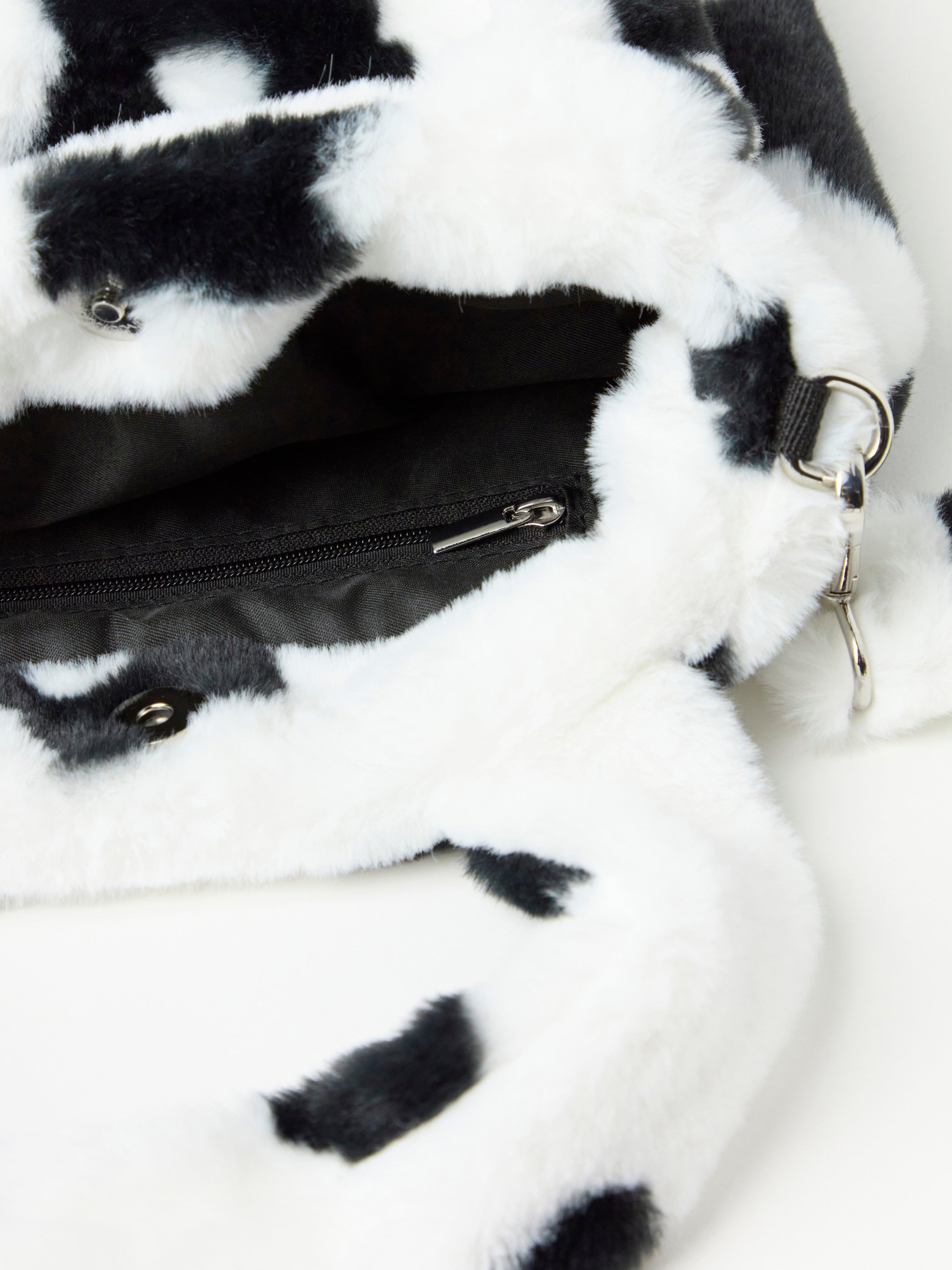 Fake fur bag with flowers Black