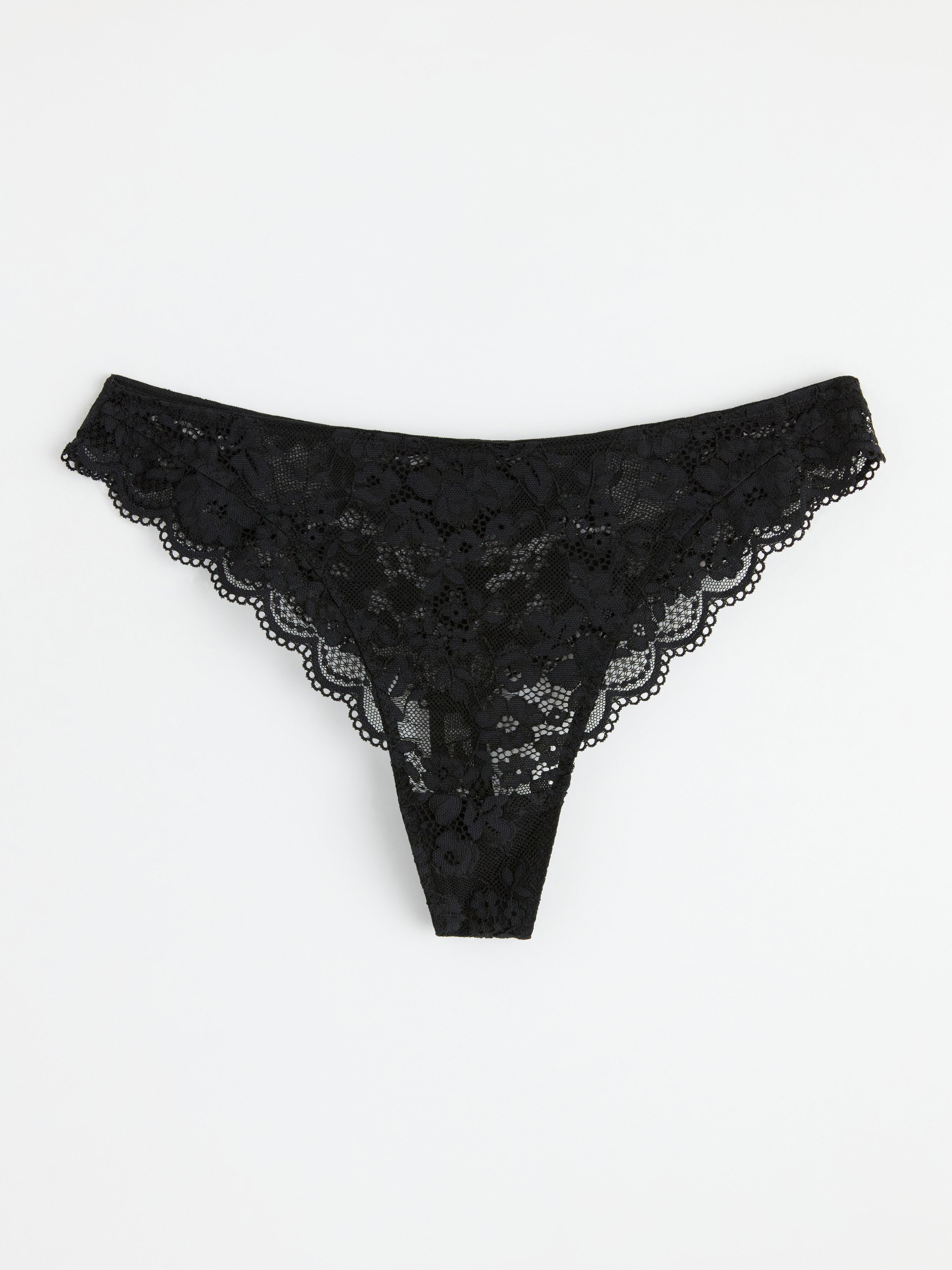 Thong regular waist with lace Black
