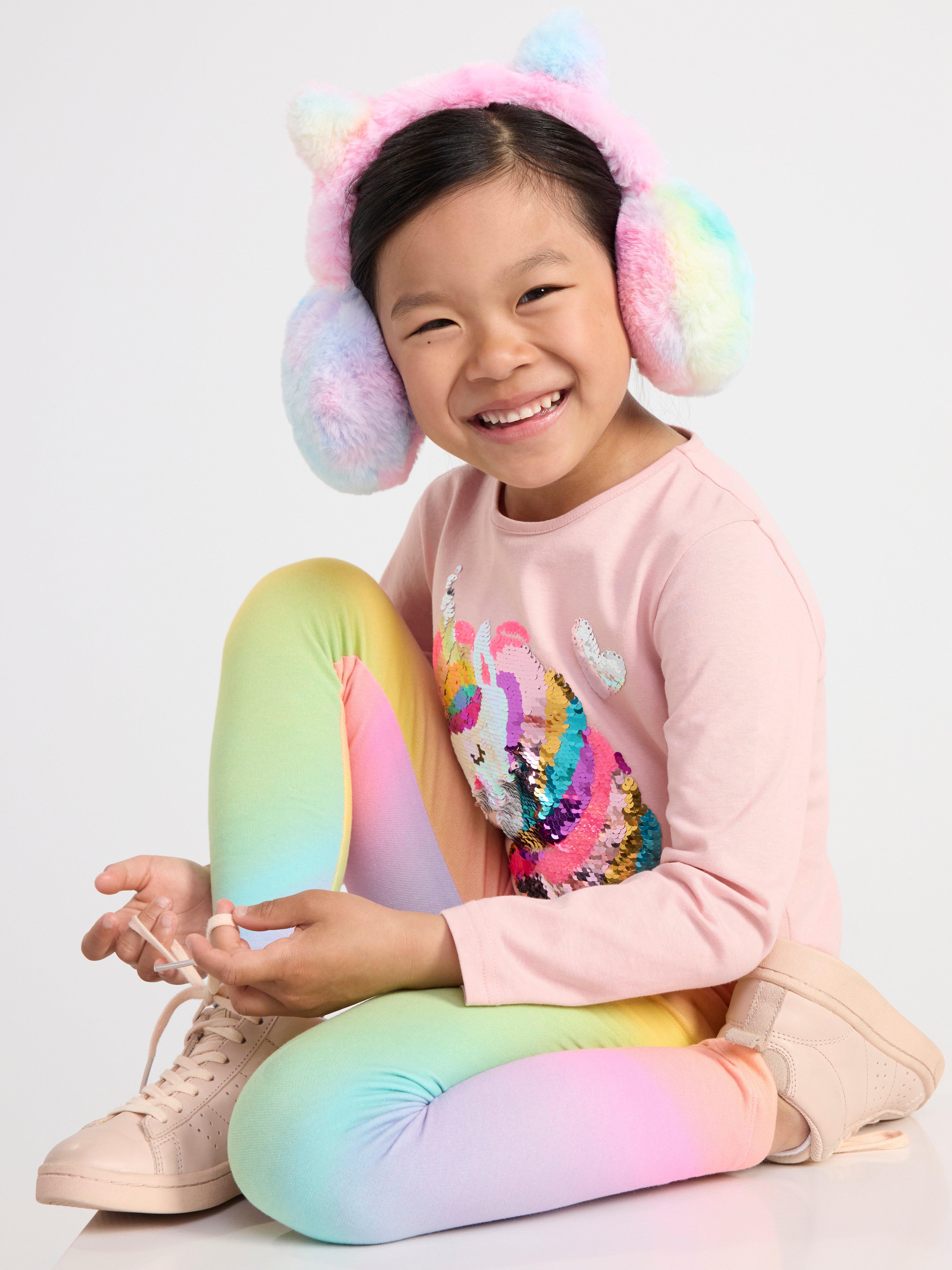 Leggings with rainbow print and brushed inside Pink