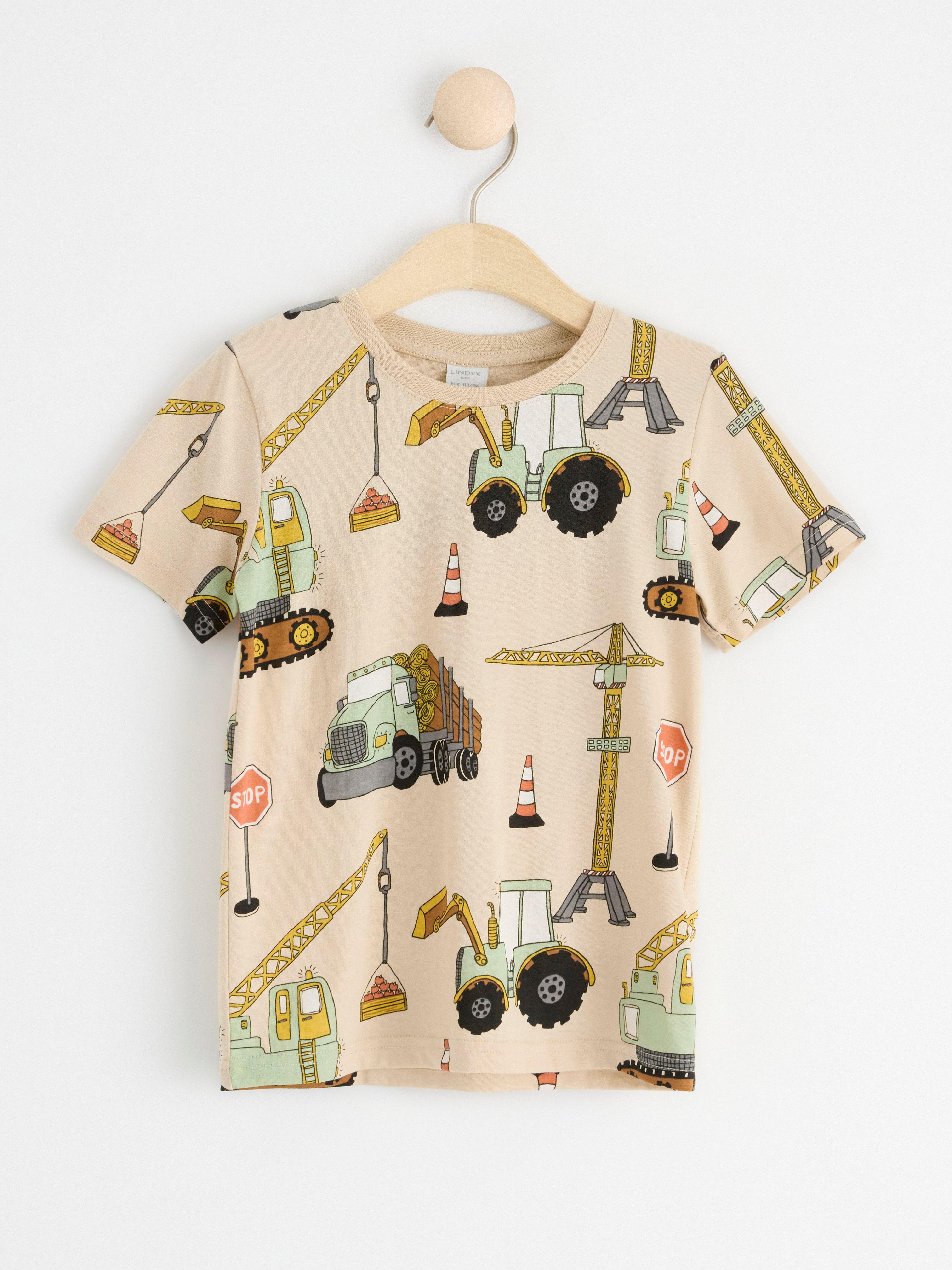 Short sleeve top with working vehicles Light Beige