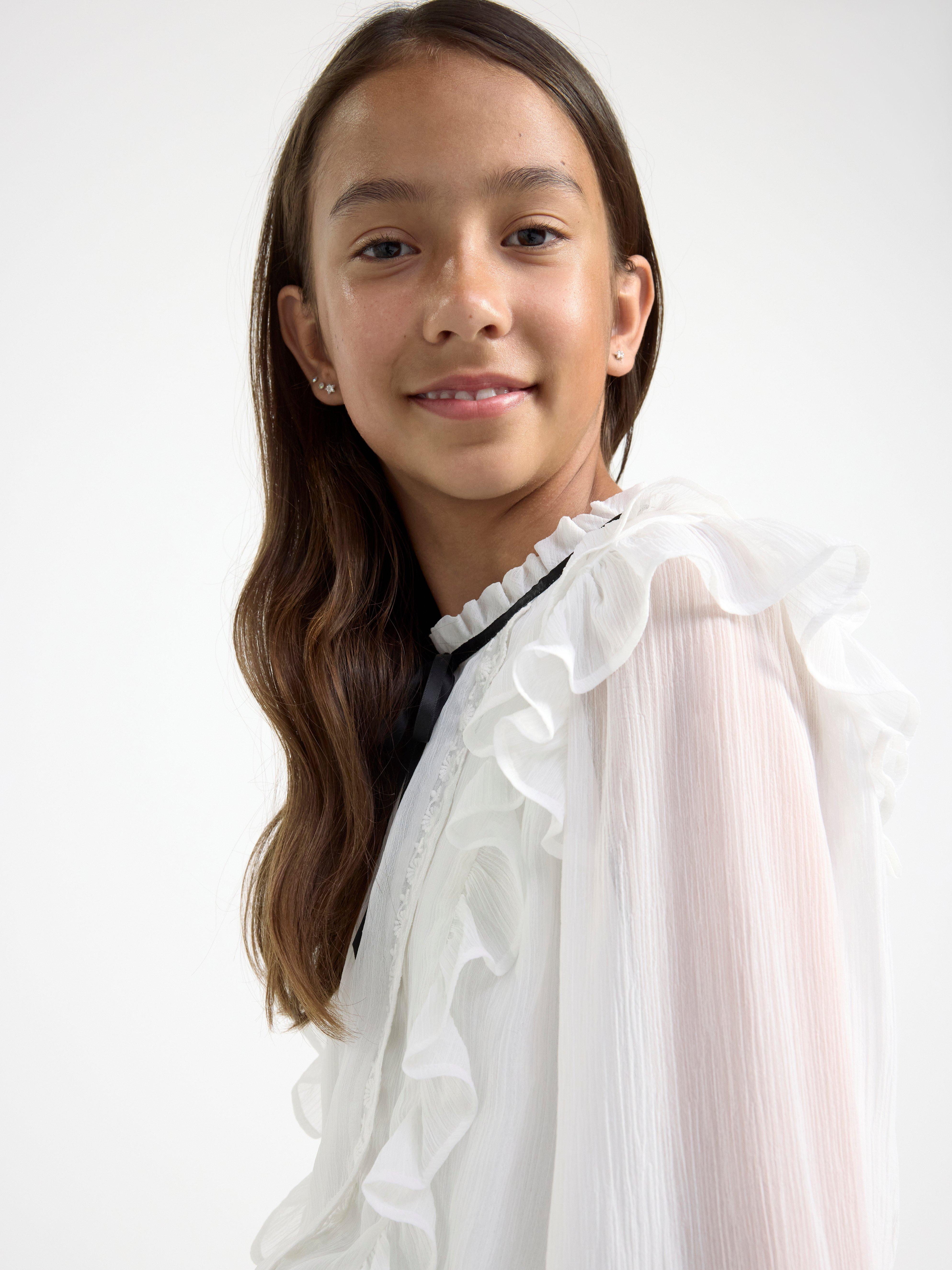 Blouse in chiffon with bow Light Dusty White
