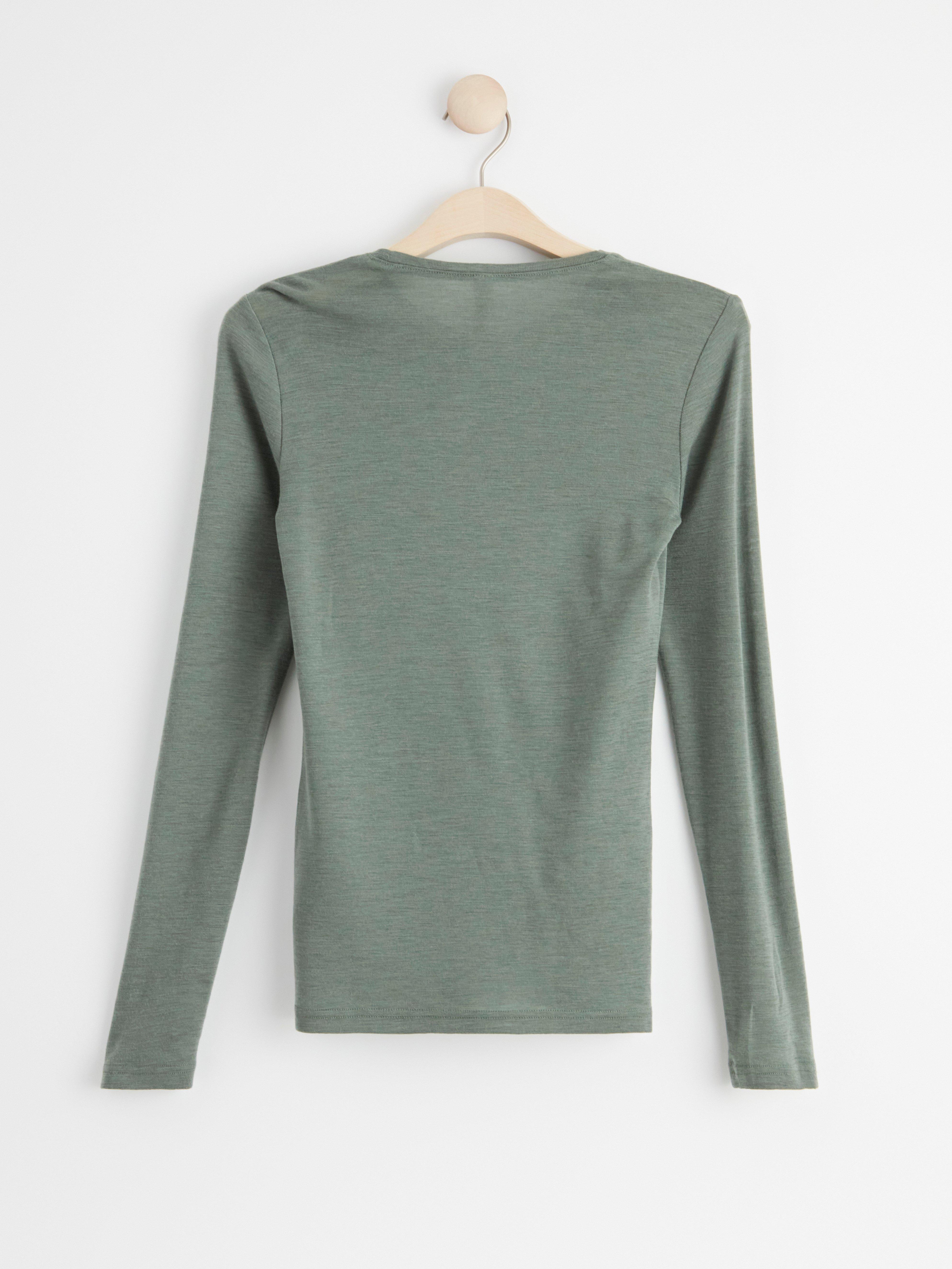 Long sleeve top in merino wool Dark Green