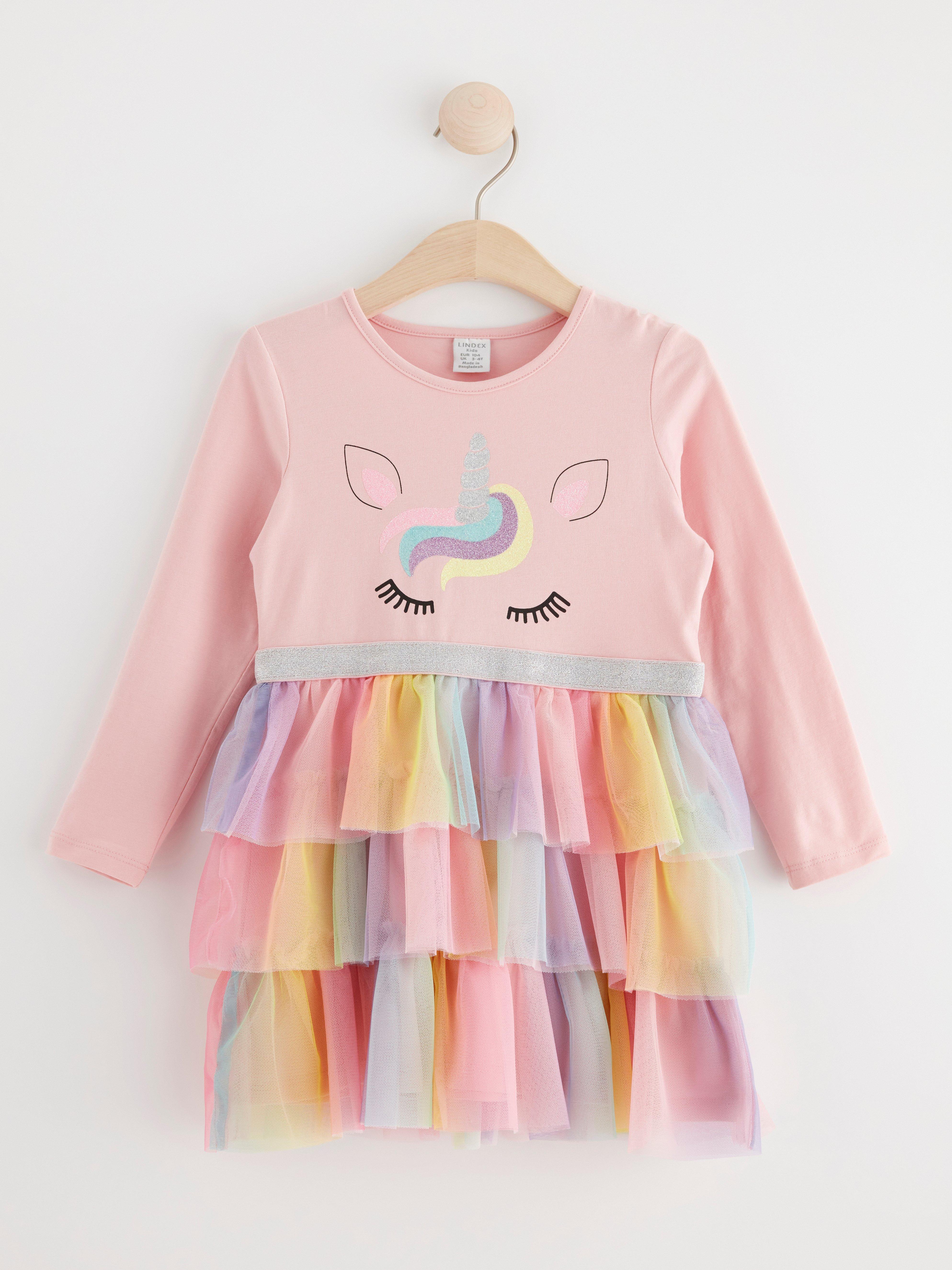 Dress in tulle with unicorn Light Pink