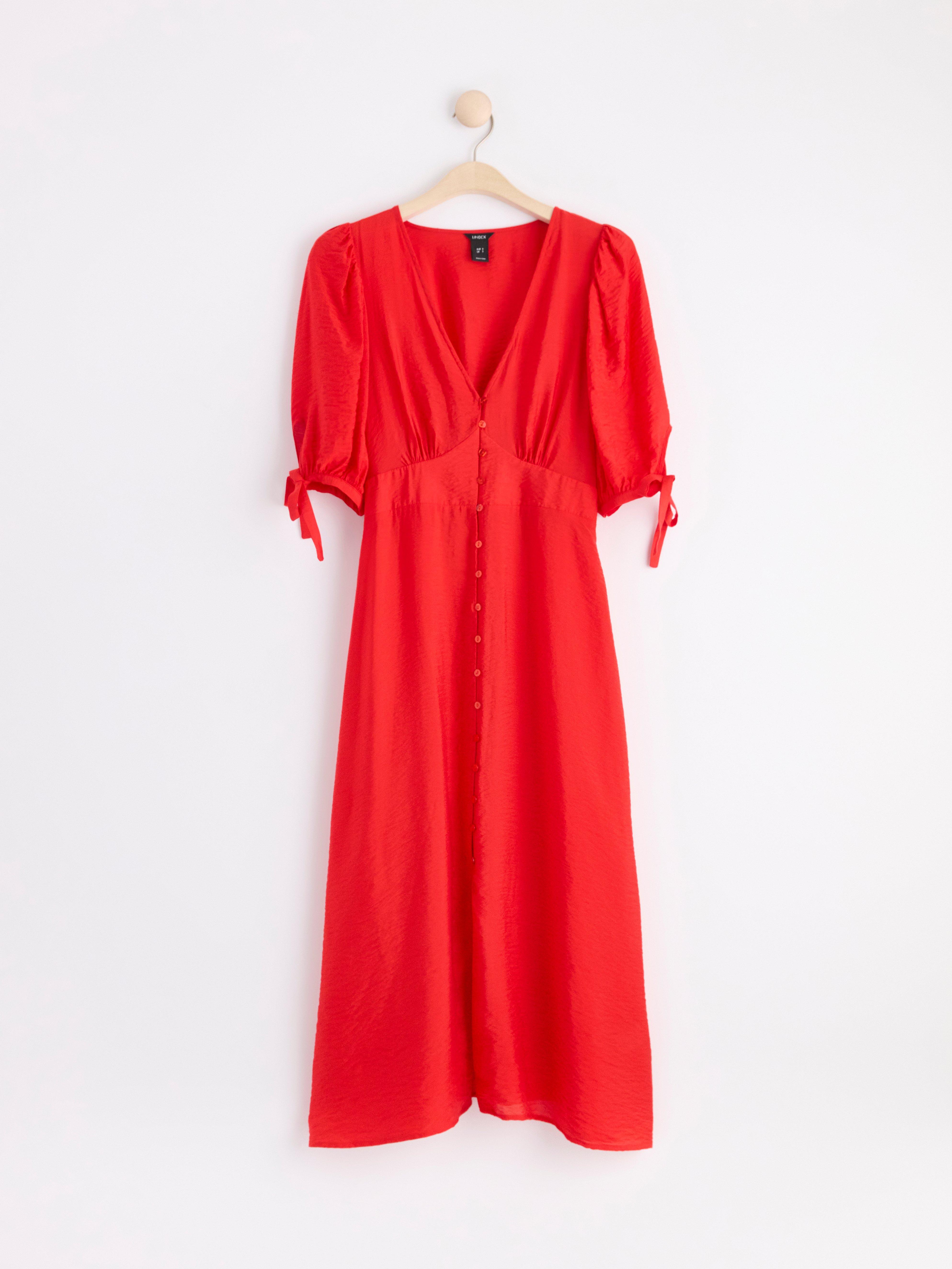 Puff sleeve midi dress Red