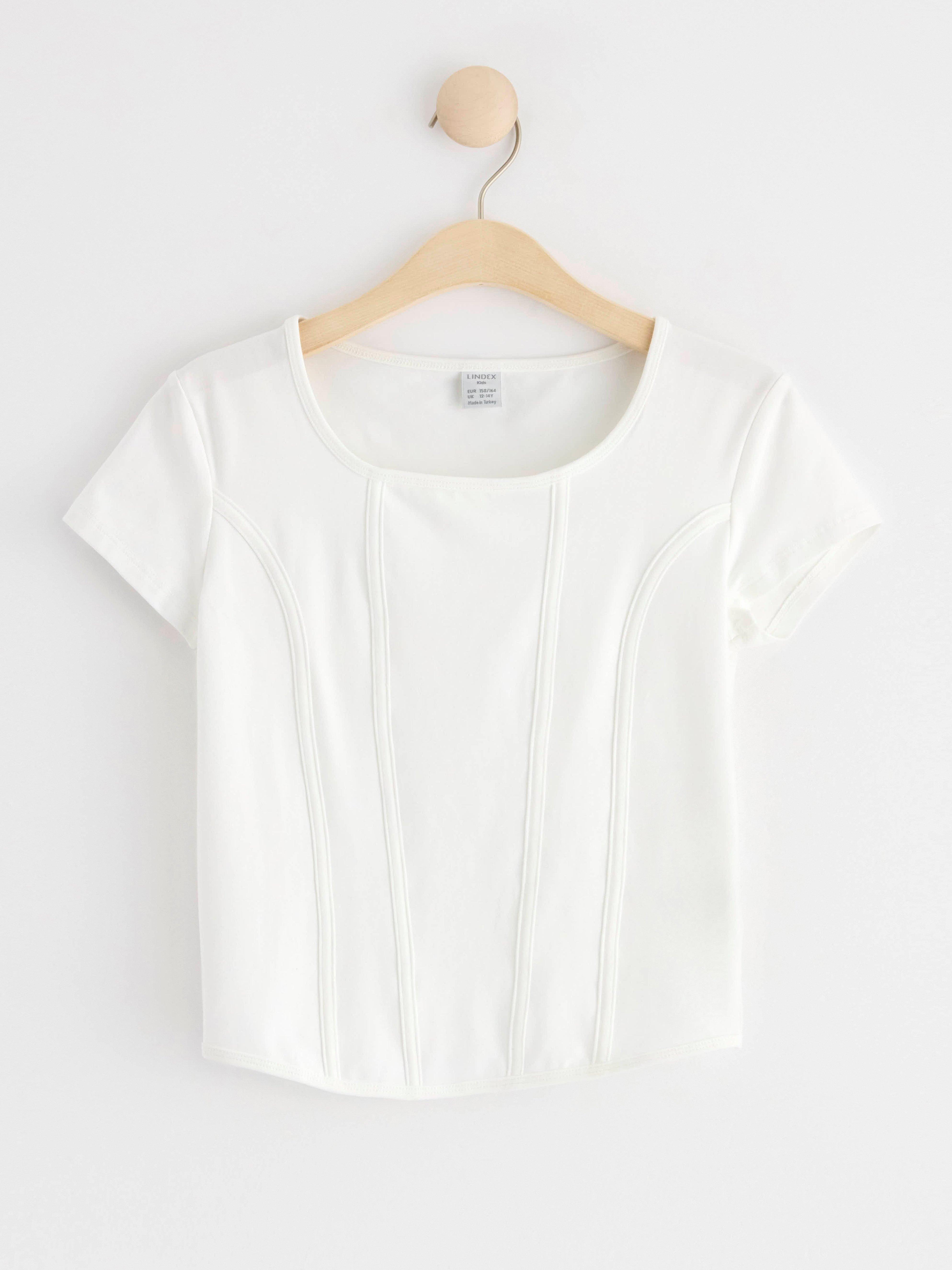 Short sleeve top with seams Off White