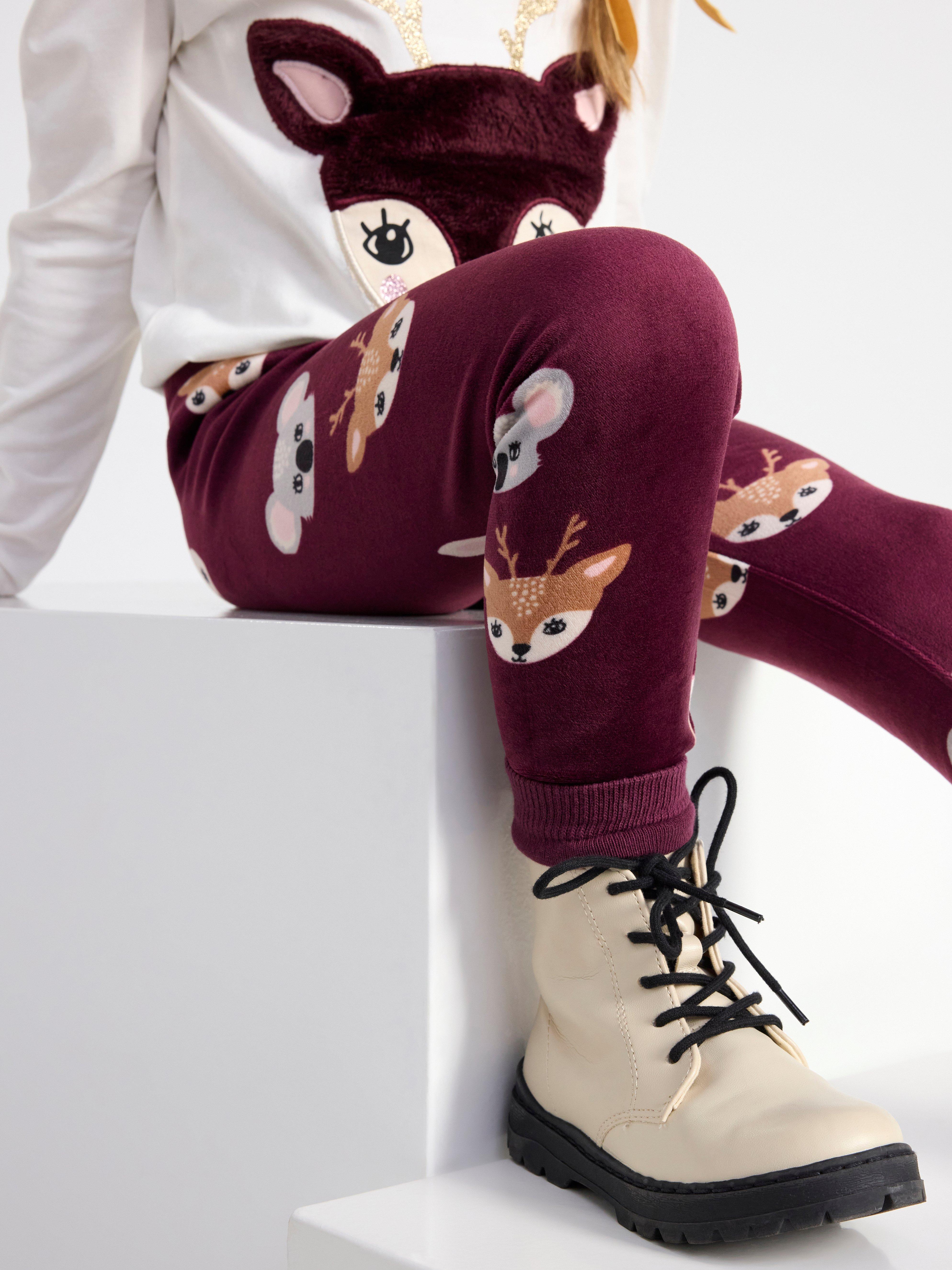 Velour leggings with animals Dark Lilac