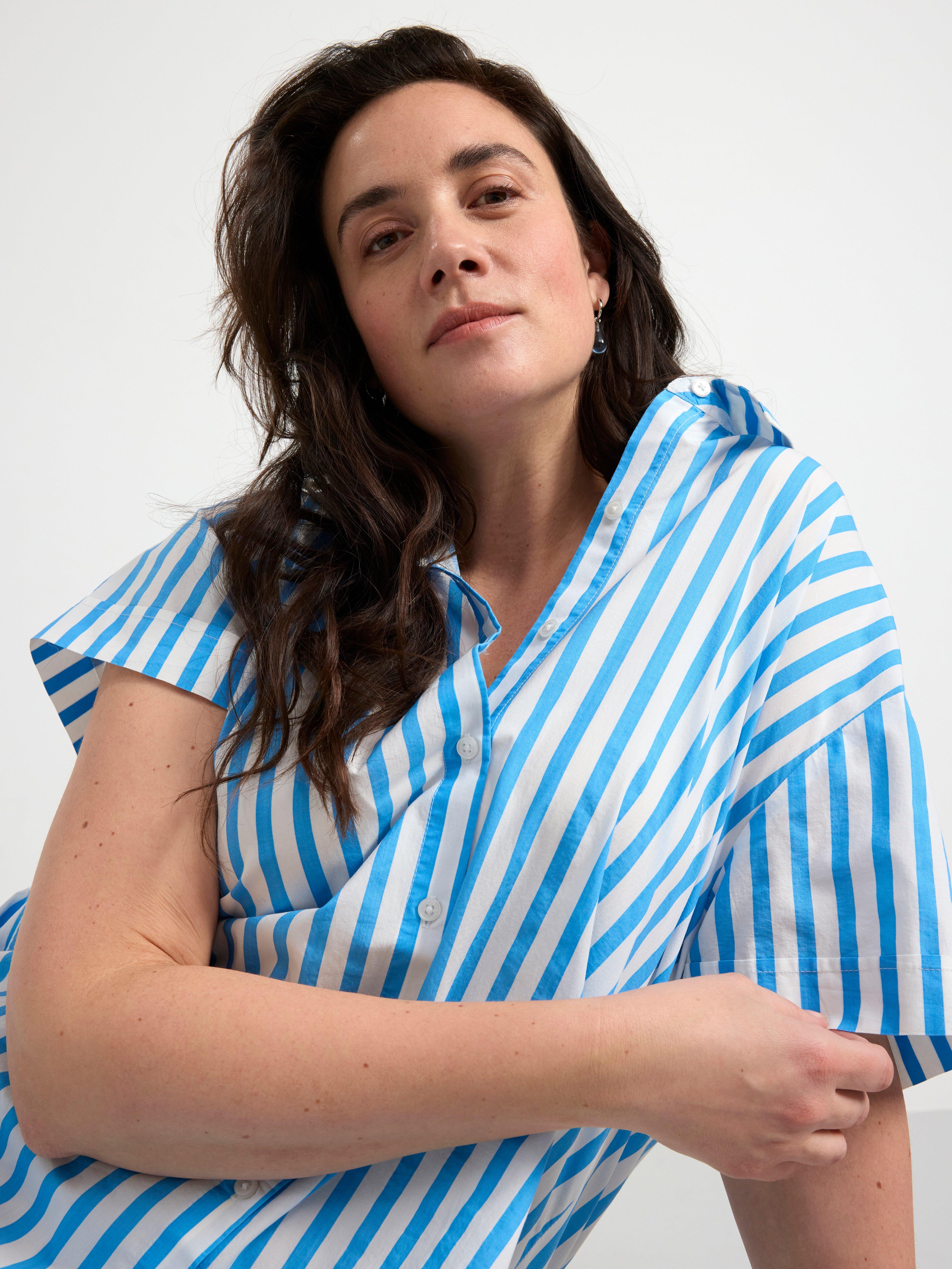 Short sleeve shirt dress with stripes Light dusty Blue