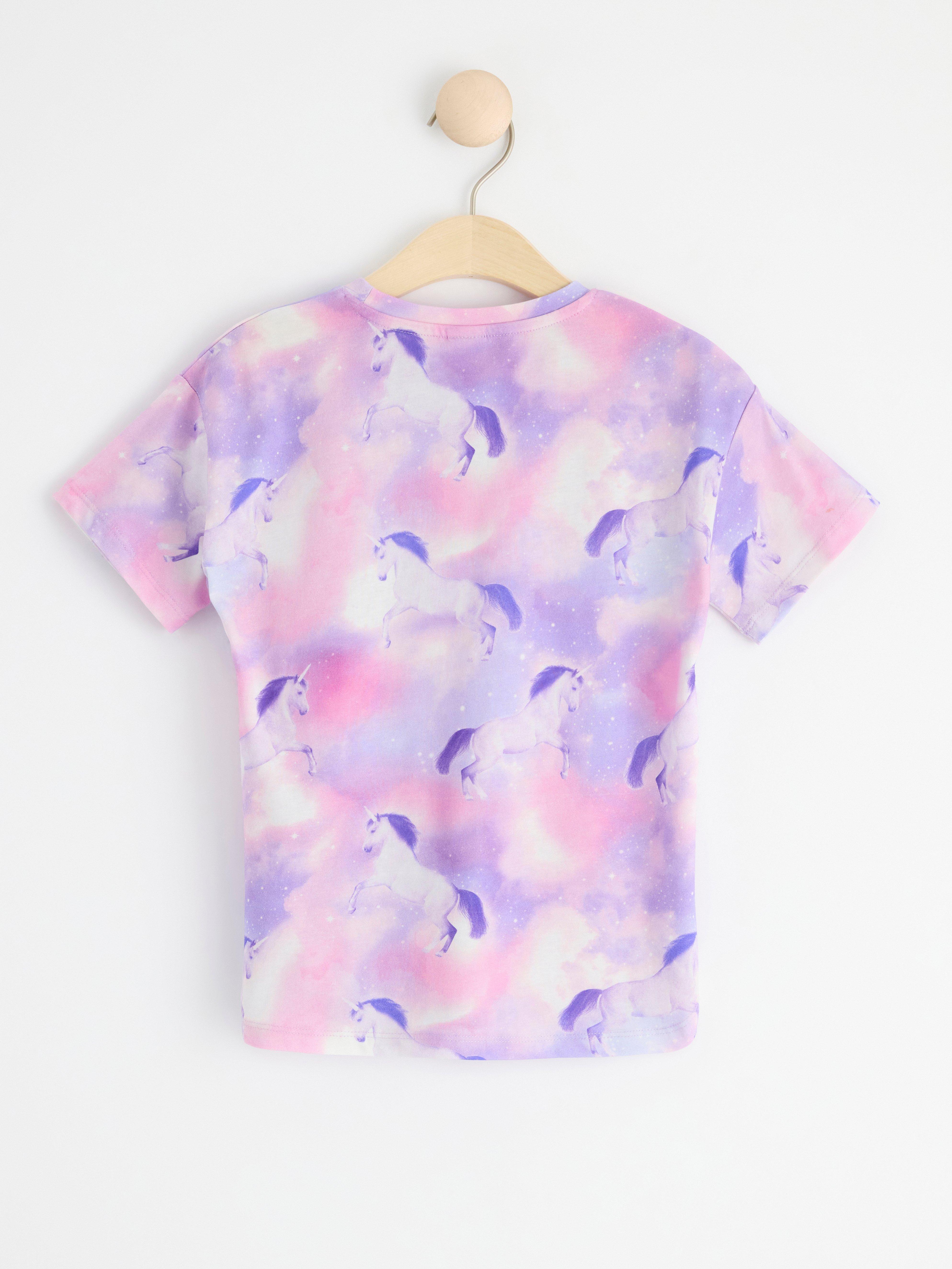 Short sleeve top with unicorns Light Dusty White