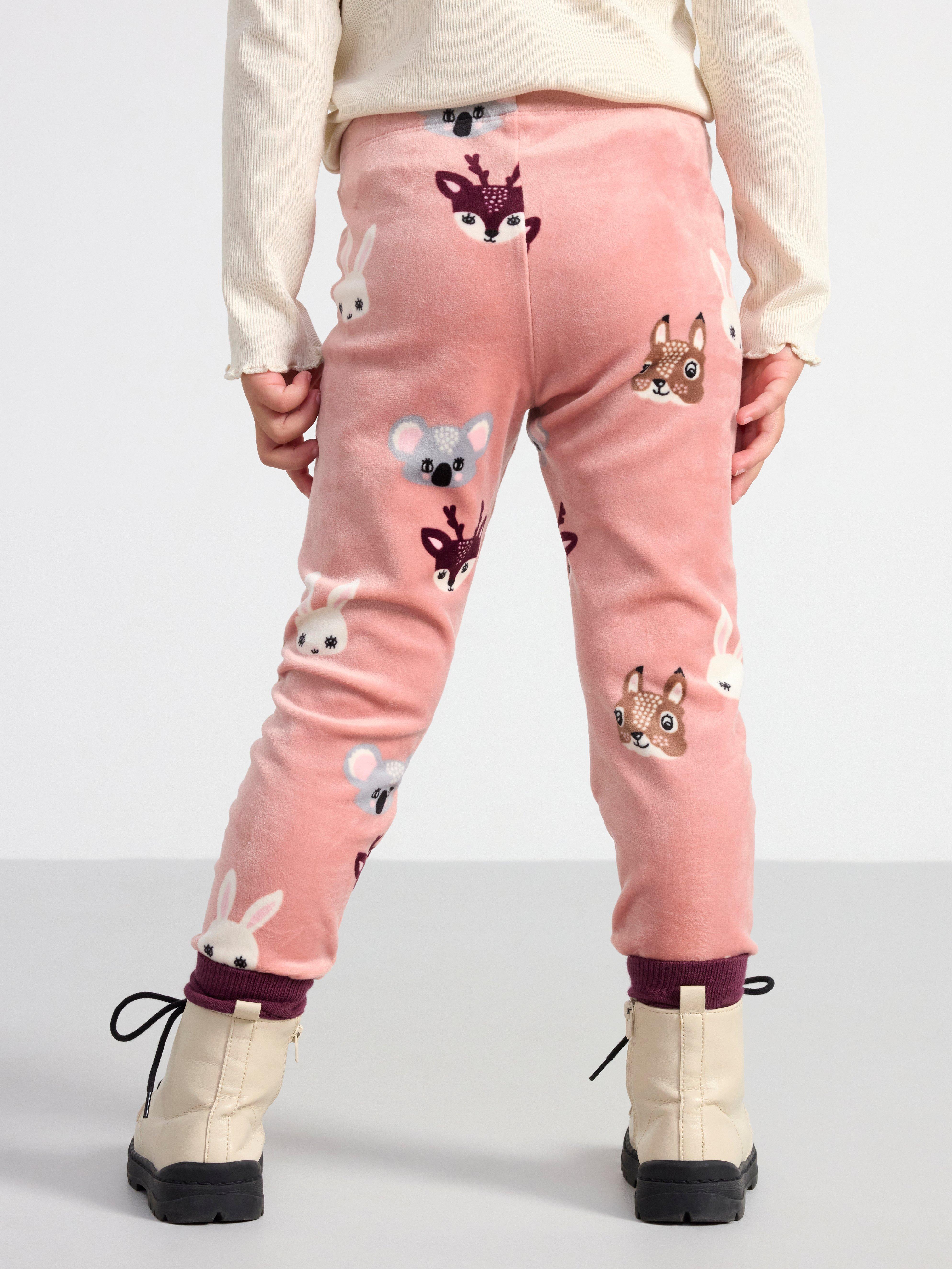Velour leggings with animals Dusty Pink